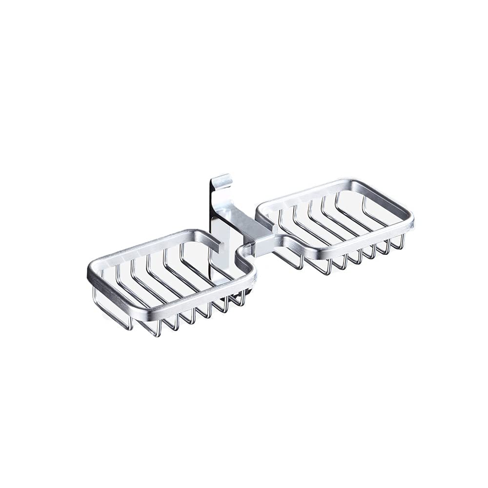 WYNDEL Adhesive Soap Holder with Double Metal Cases - Rust Proof Wall Mounted Soap Dish with Hook for Bathroom & Shower - No Drilling Required - Perfect for Small Spaces and Travel Use