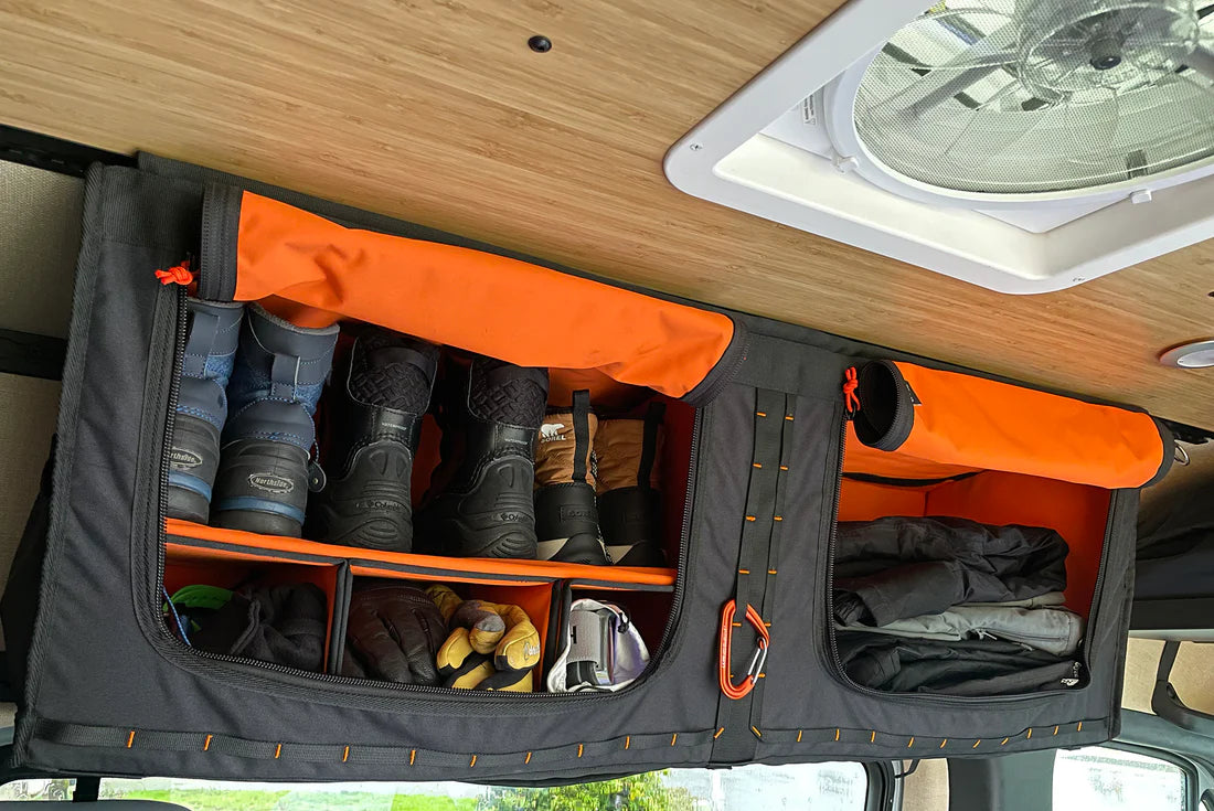 Adventure Wagon Mule Bag 2.0 Overhead Van Storage Organizer - Fits 2007+ Mercedes Sprinter & 2015+ Ford Transit Vans - Perfect for Road Trips & Camping Gear Organization