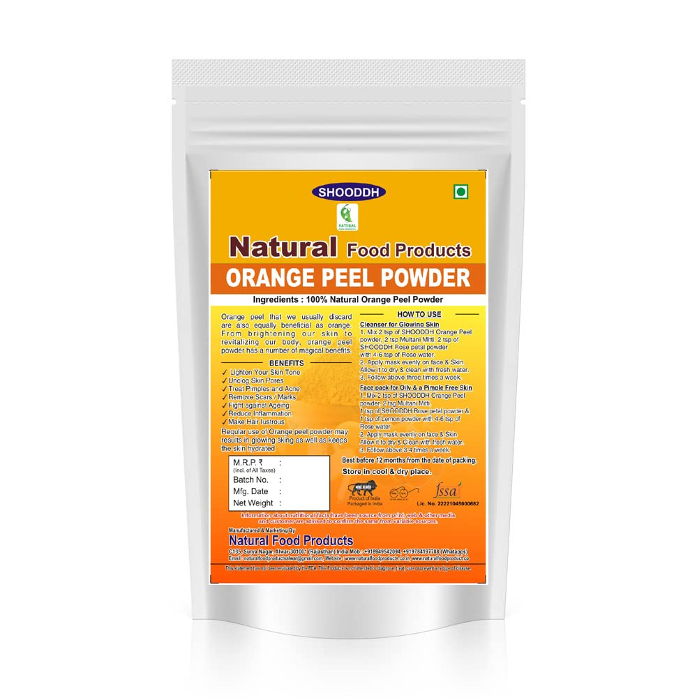 SHOODDH Natural Orange Peel Powder for Skin Lightening & Tan Removal - Vitamin C Face Mask for Glowing Skin, Oil Control & Scar Reduction | Chemical-Free, Antioxidant-Rich 250g | Perfect for DIY Skincare & Spa Treatments
