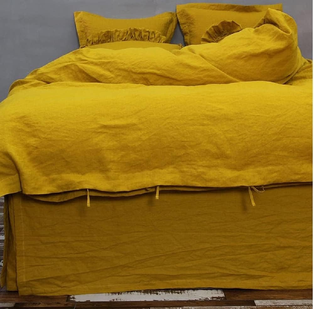 Premium Yellow Mustard Washed Duvet Cover Set - 100% Cotton California King Size | Soft Washed Bedding for Cozy Bedroom Decor