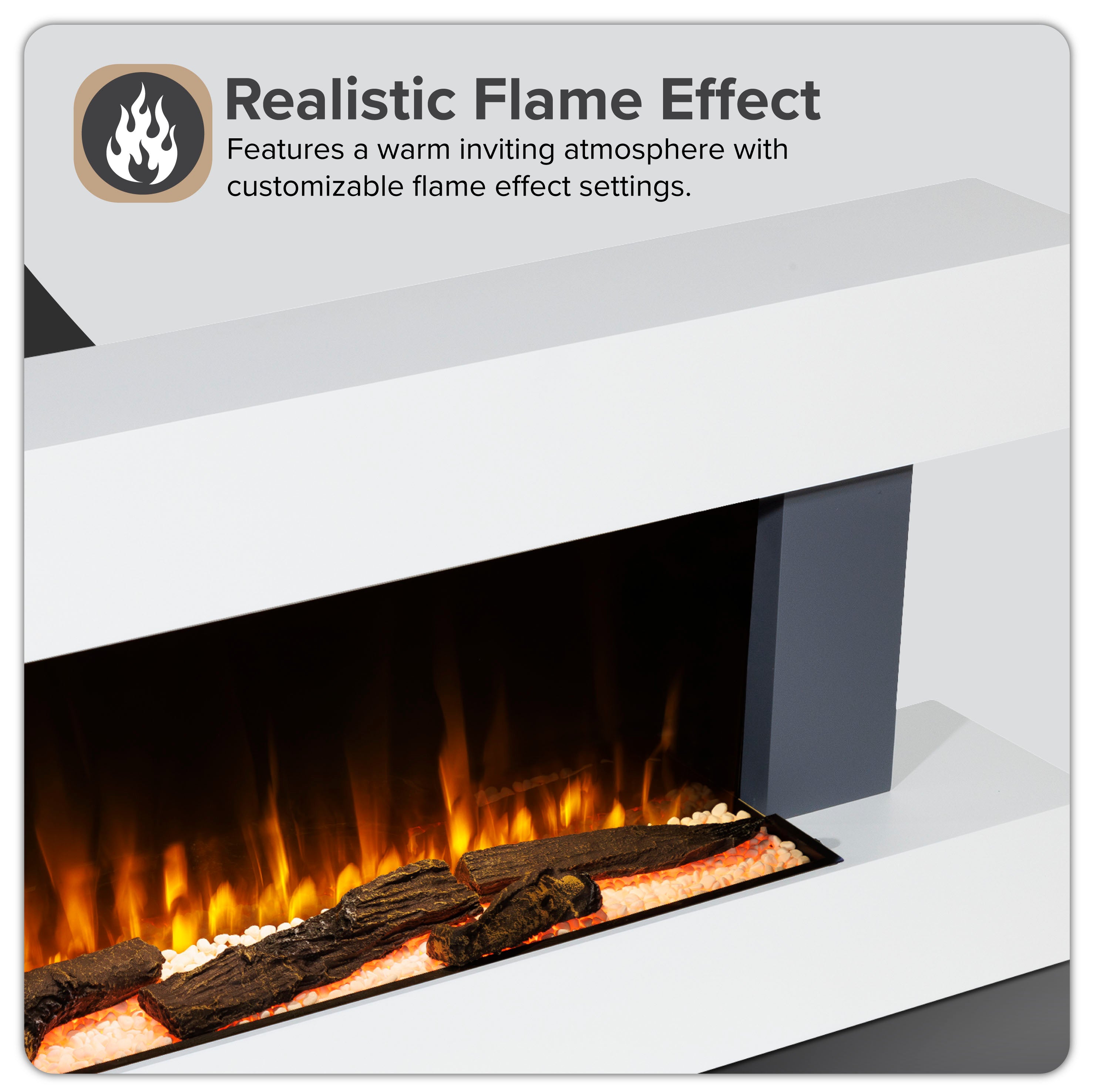 Baridi 52 Inch Electric Fireplace Wall Mount - Realistic LED Flame Effects, Grey Finish - Perfect for Living Room, Bedroom & Office Heating (Model DH112)