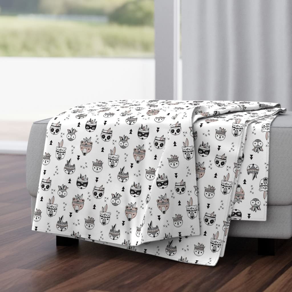 Soft Plush Minky Throw Blanket 50x70 Inches - Scandinavian Geometric Woodland Animals Design, Black & White Raccoon Owl Print for Fall & Winter | Cozy Gender Neutral Blanket for Bed, Sofa, Nursery & Gift Giving