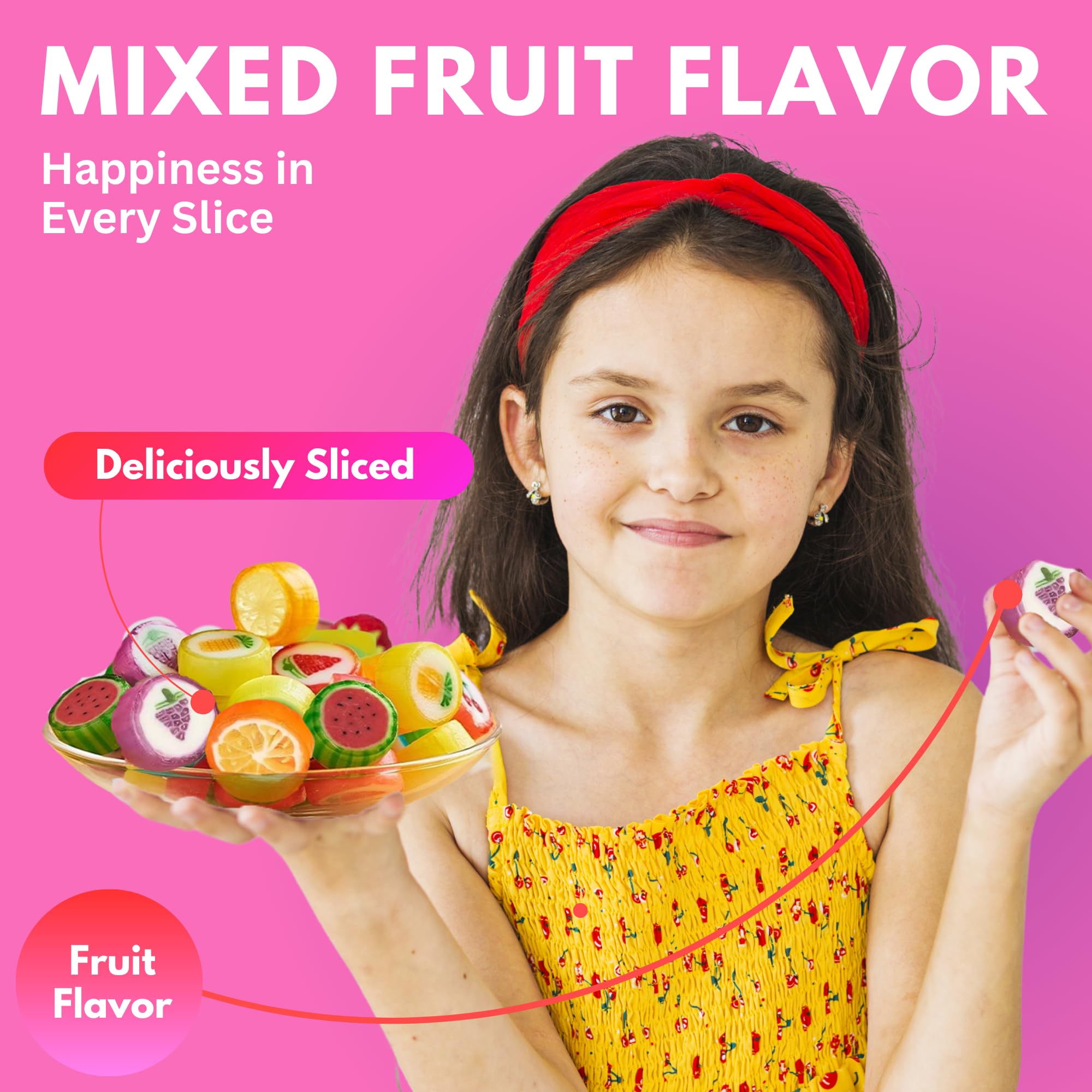 Bulk Hard Candy Fruit Slices - 170 Individually Wrapped Pieces (855g) | Assorted Fruit Flavored Candies for Parties, Office Snacks & Gift Bags | Fresh Finest Quality