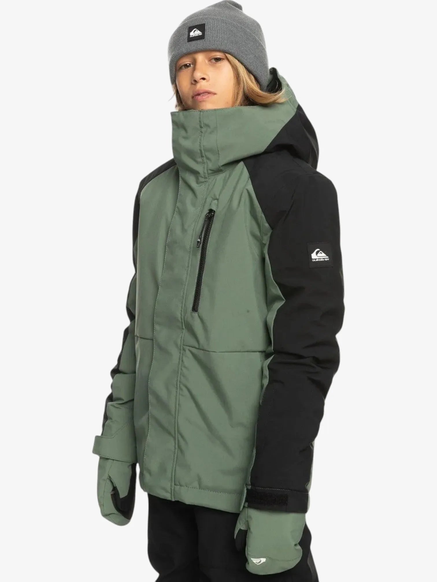Quiksilver Mission Block Snow Jacket for Kids - Green & Black - Warm Winter Coat for Boys & Girls - Perfect for Skiing, Snowboarding & Outdoor Adventures
