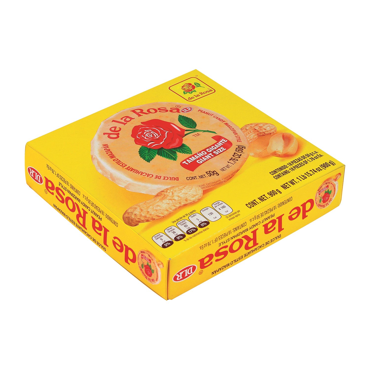 De La Rosa Giant Mazapan Peanut Candy | 18 Count Box | Authentic Mexican Treat for Parties, Gifts & Snacking