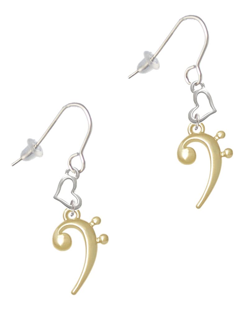 Plated Bass Clef Heart Earrings - Elegant French Jewelry for Music Lovers