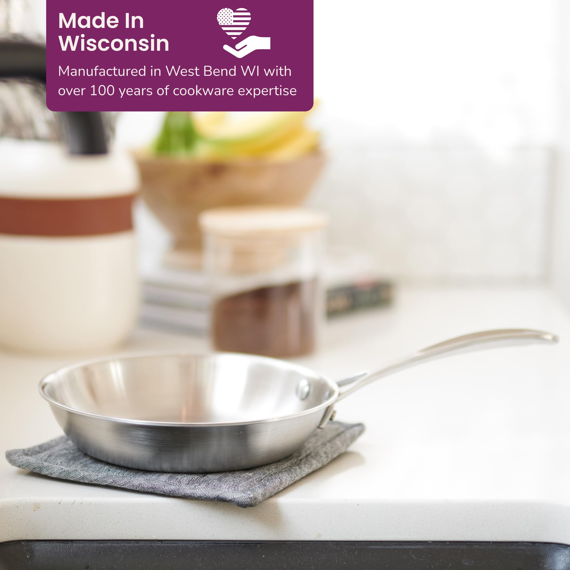 10 Inch Stainless Steel Skillet & Frying Pan - Medium Size American Made Cookware for Searing, Sautéing & Frying - Perfect for Home Kitchen & Professional Chefs