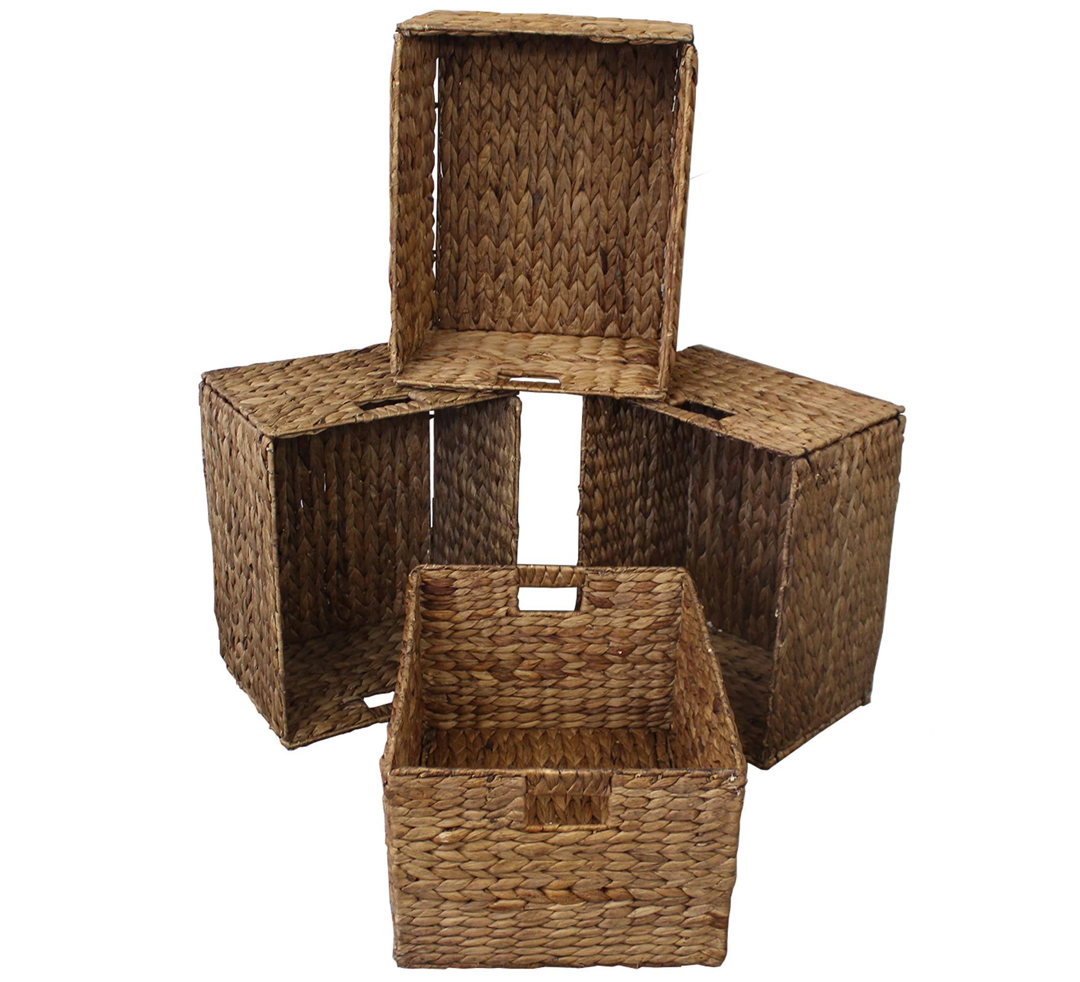 Natural Water Hyacinth Wicker Storage Baskets with Iron Wire Frame - Set of 4 for Home Organization, Bathroom, Nursery & Laundry Room Storage