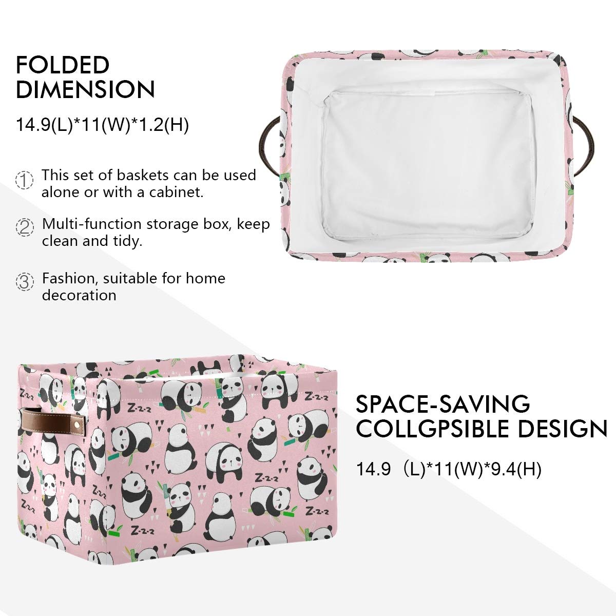 Collapsible Panda Bear Storage Bins - 2 Pack Waterproof Rectangular Organizer Baskets with Handles for Home, Toys & Closet Organization | Perfect for Kids Room, Nursery & Playroom Storage