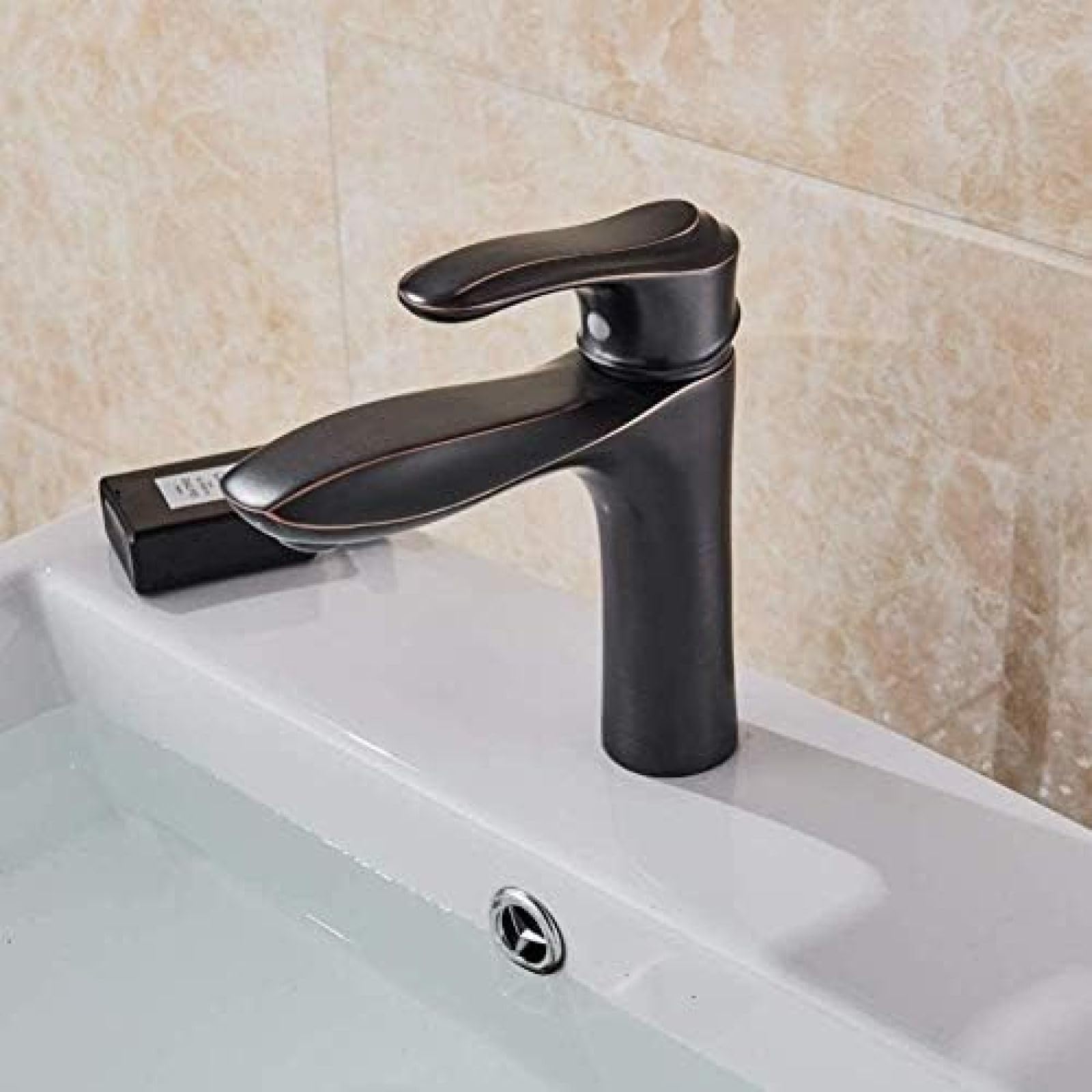 CRJUS Modern Black Single Lever Deck Mounted Bathroom Sink Faucet - Hot and Cold Water Mixer Tap for Bathroom Vanity, Kitchen, Laundry Room - Sleek Design for Contemporary Homes & Commercial Spaces