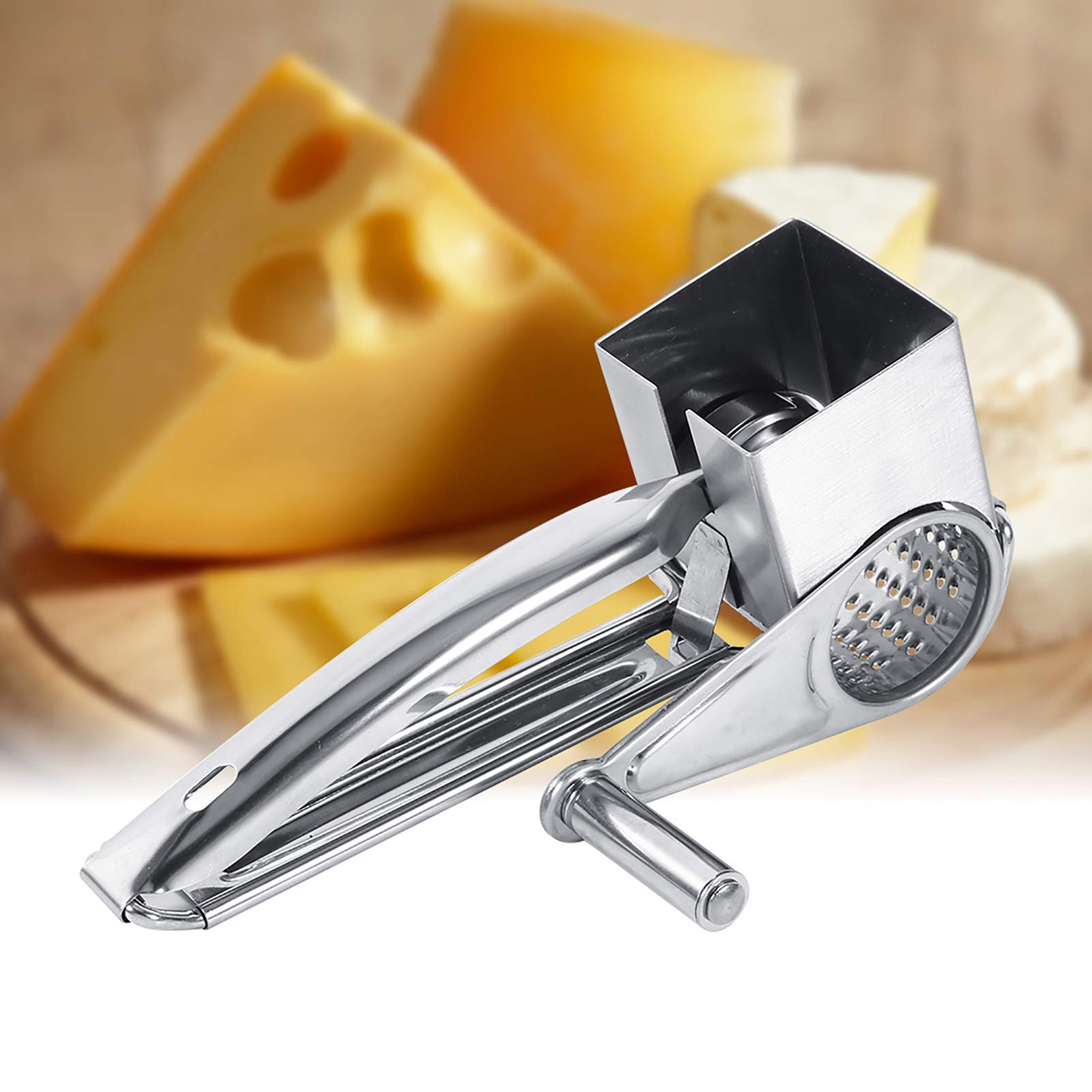 Stainless Steel Rotary Cheese Grater - Handheld Multifunctional Cheese Slicer & Grater with Handle for Cheese, Garlic, Vegetables - Perfect for Kitchen, Camping & Food Prep