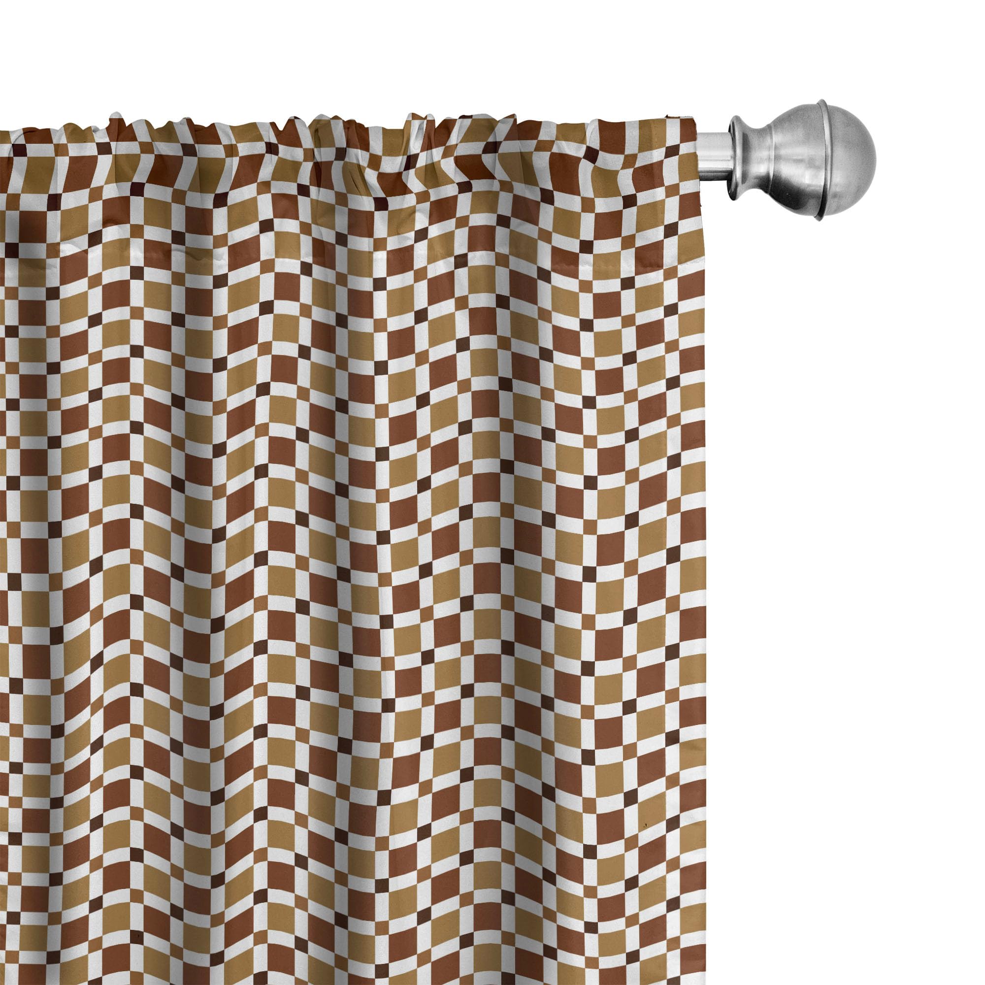 Ambesonne Earth Tone Window Curtains - Brown Tile Mosaic Print Lightweight 2-Panel Set with Rod Pocket, 28