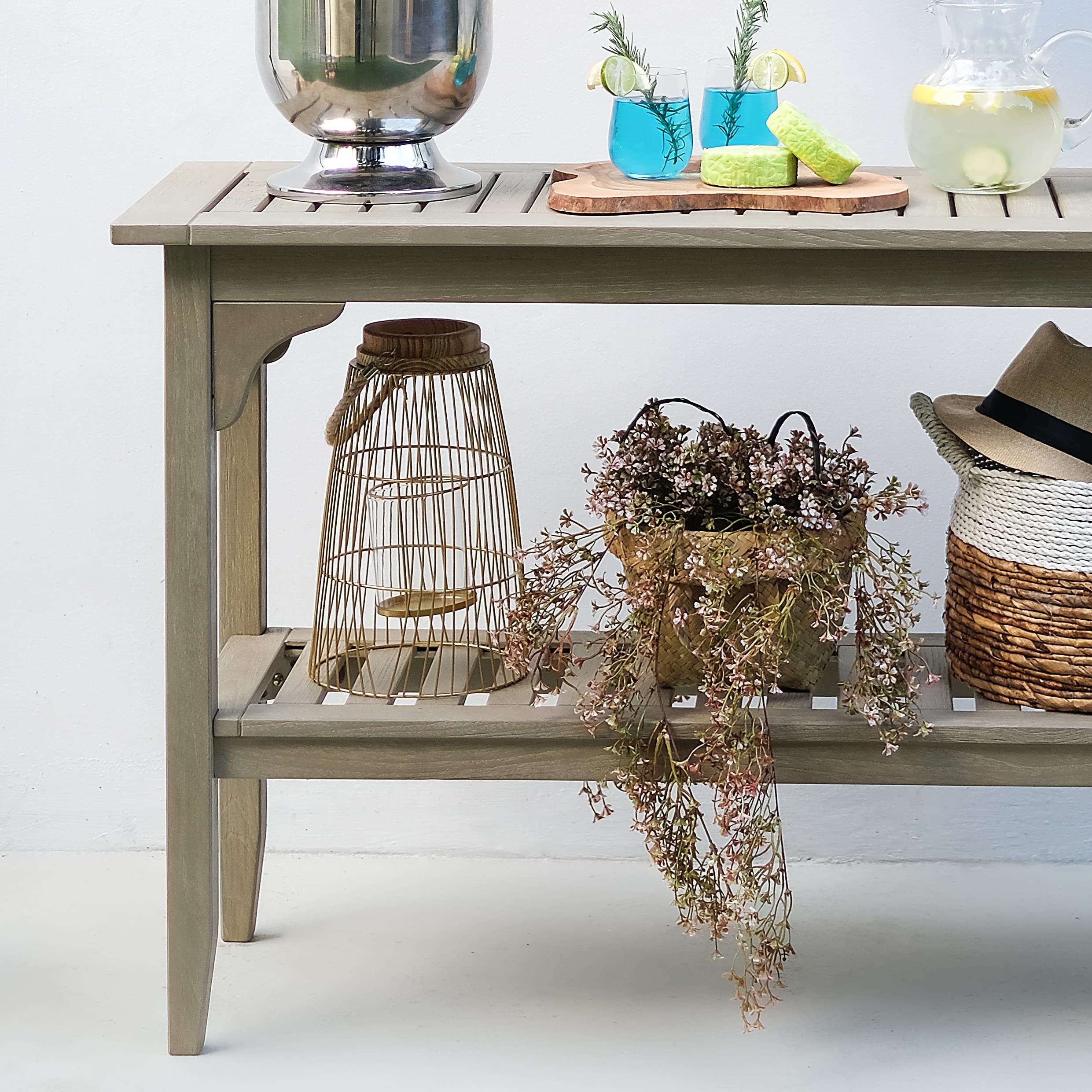 Cambridge Casual Indonesian Teak Auburn Outdoor Console Table – Weathered Gray Finish – Durable & Stylish Teak Wood Accent Plant Table for Patio, Deck, Porch – Perfect for Outdoor Entertaining, Garden Decor, and Balcony Furniture