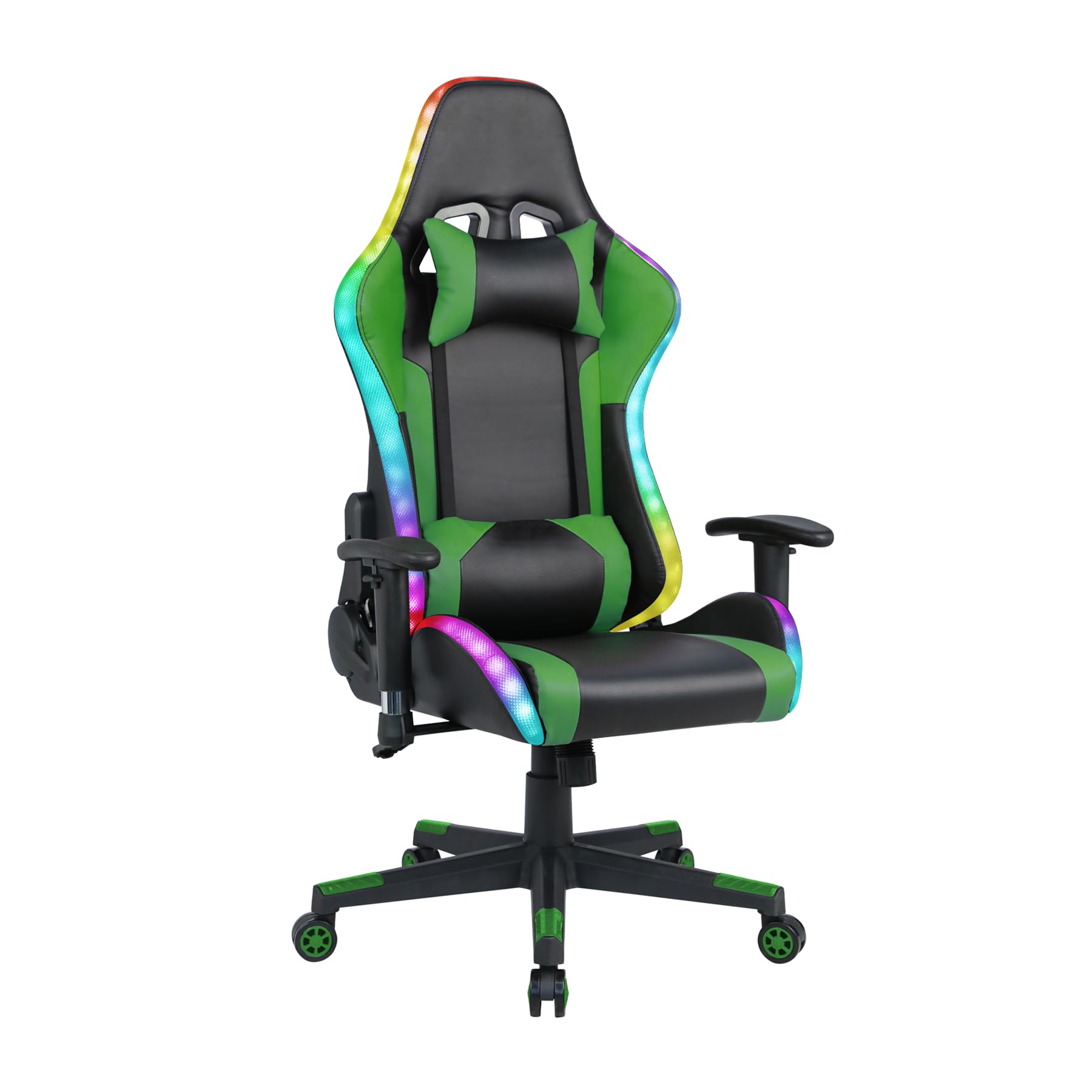 Ergonomic Gaming Chair with Bluetooth Speakers & RGB LED Lights - High Back PU Leather Computer Chair, Adjustable Reclining Racing Office Swivel Chair for Adults & Teens (Green) - Perfect for Esports, Streaming & Home Office Setup