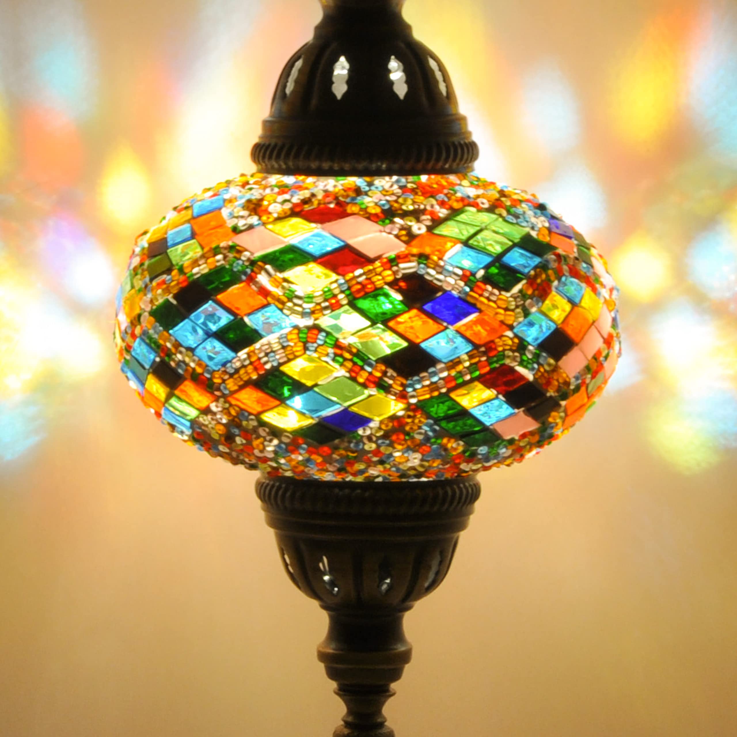 10 Styles Mosland Handmade Turkish Mosaic Table Lamp - Bronze Base Moroccan Tiffany Night Light with LED Bulb | Bedside & Living Room Decor | Perfect for Home, Hotel, and Restaurant Lighting