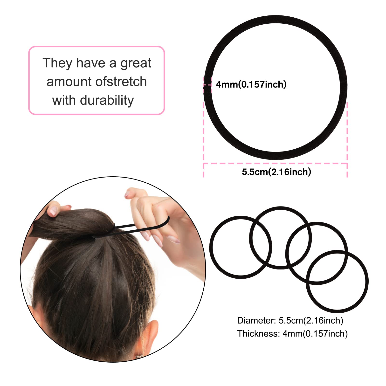 150 Count Black Elastic Hair Ties for Thick Hair - No Damage Ponytail Holders for Women, Men & Girls - Perfect for Workouts, Office & Daily Styling