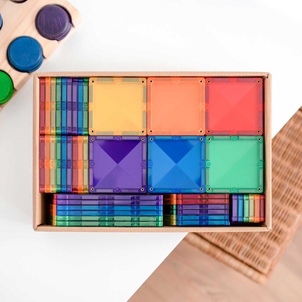Connetix 102-Piece Magnetic Tiles Set - Rainbow Building Blocks for Kids STEM Learning | Creative Construction Toys for Preschool & Classroom Educational Play