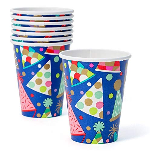 Caspari Party Hats & Paper Cups - 8 Pack (14620CP) for Birthday, Wedding & Holiday Celebrations