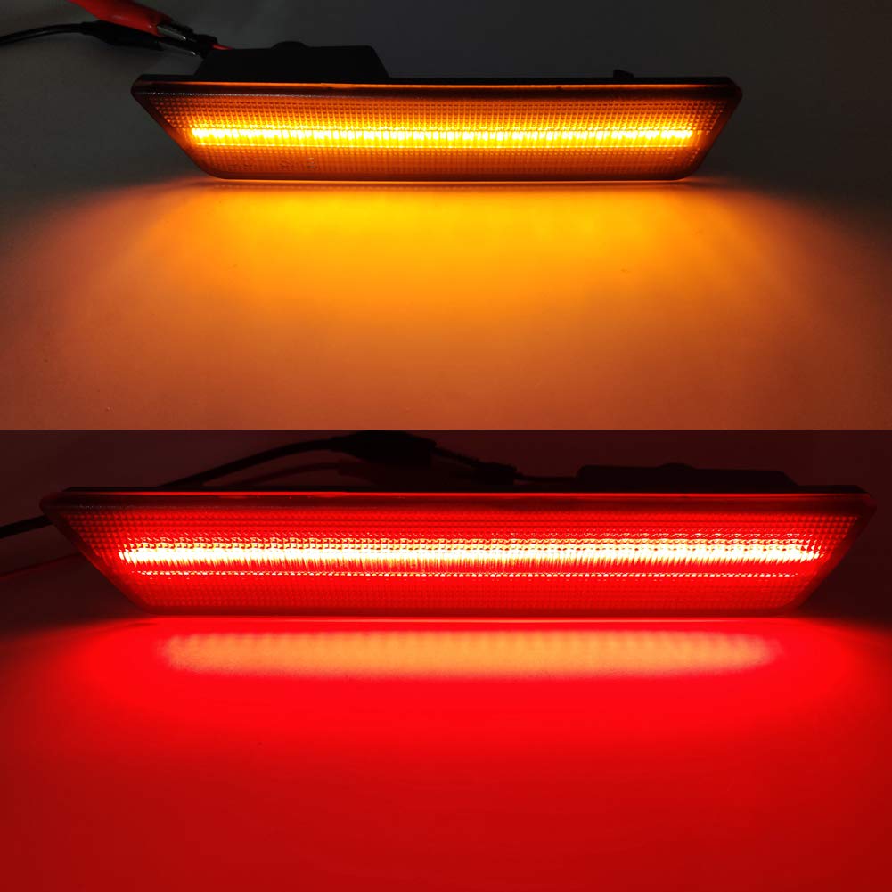 4Pcs Smoked Lens LED Side Marker Lights Kit - Amber Front & Red Rear for Dodge Challenger 2008-2014 - Direct OEM Replacement - Enhance Visibility & Style for Night Driving & Car Shows