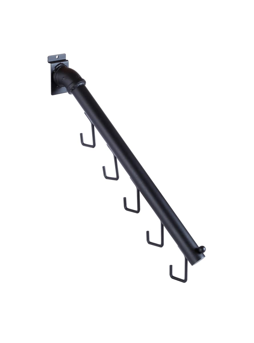 16.5 Inch 5 Hook Wall Mounted Pipe Shelf - Matte Black Finish for Bathroom, Kitchen, or Entryway Organization