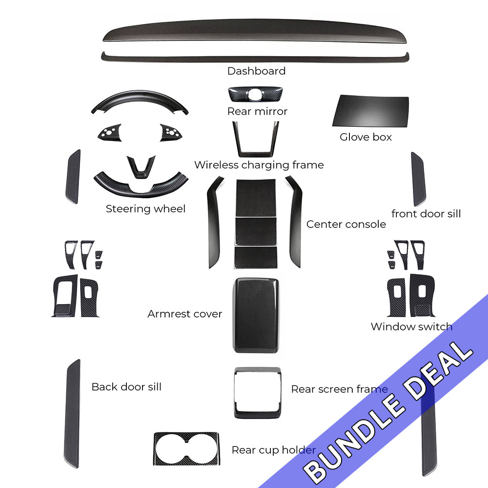 2024 Tesla Model 3 Interior Carbon Fiber Full Kit - 33 Piece Real Dry Molded Carbon Fiber Upgrade Set | Premium Car Interior Accessories for Model 3 | Enhance Your Tesla's Luxury Look & Feel