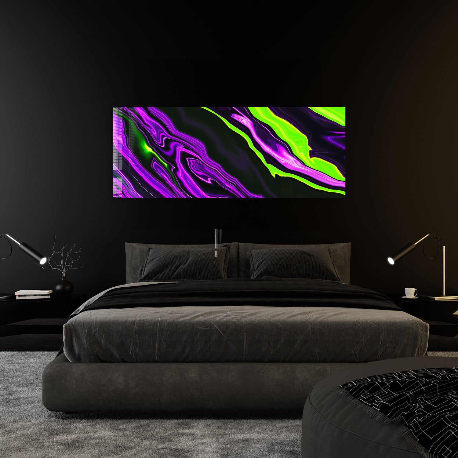 Vibrant Purple & Green Neon Panoramic Wall Art - Perfect for Bedroom, Living Room & Office Decor