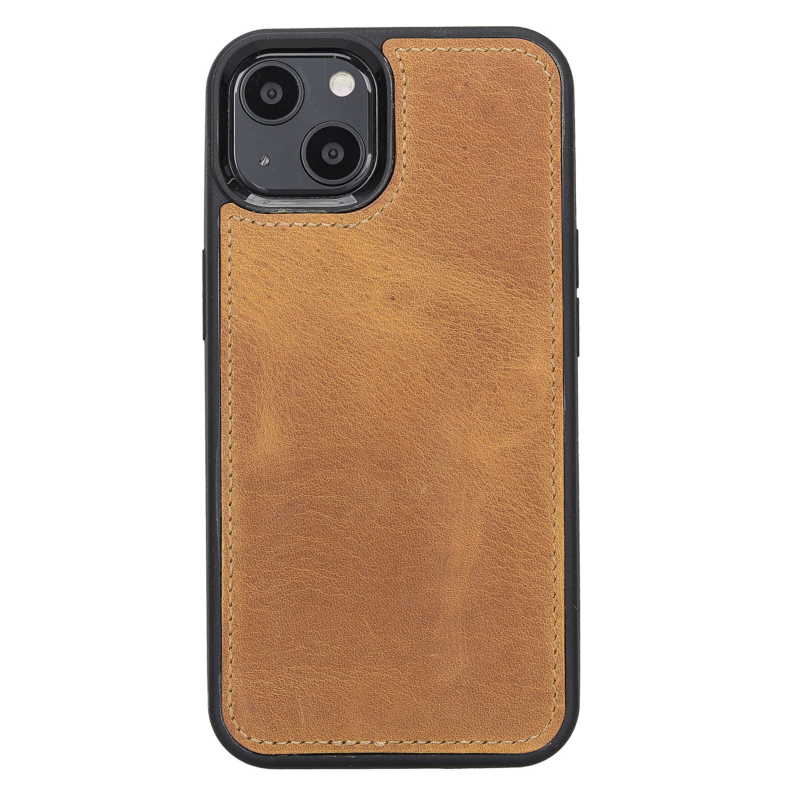 Bayelon Premium Full Grain Leather iPhone 13 Case with Detachable Magnetic Wallet - 2-in-1 Flip Cover with Card Slots & Kickstand | MagSafe Compatible (Antique Camel) for Work, Travel & Everyday Protection