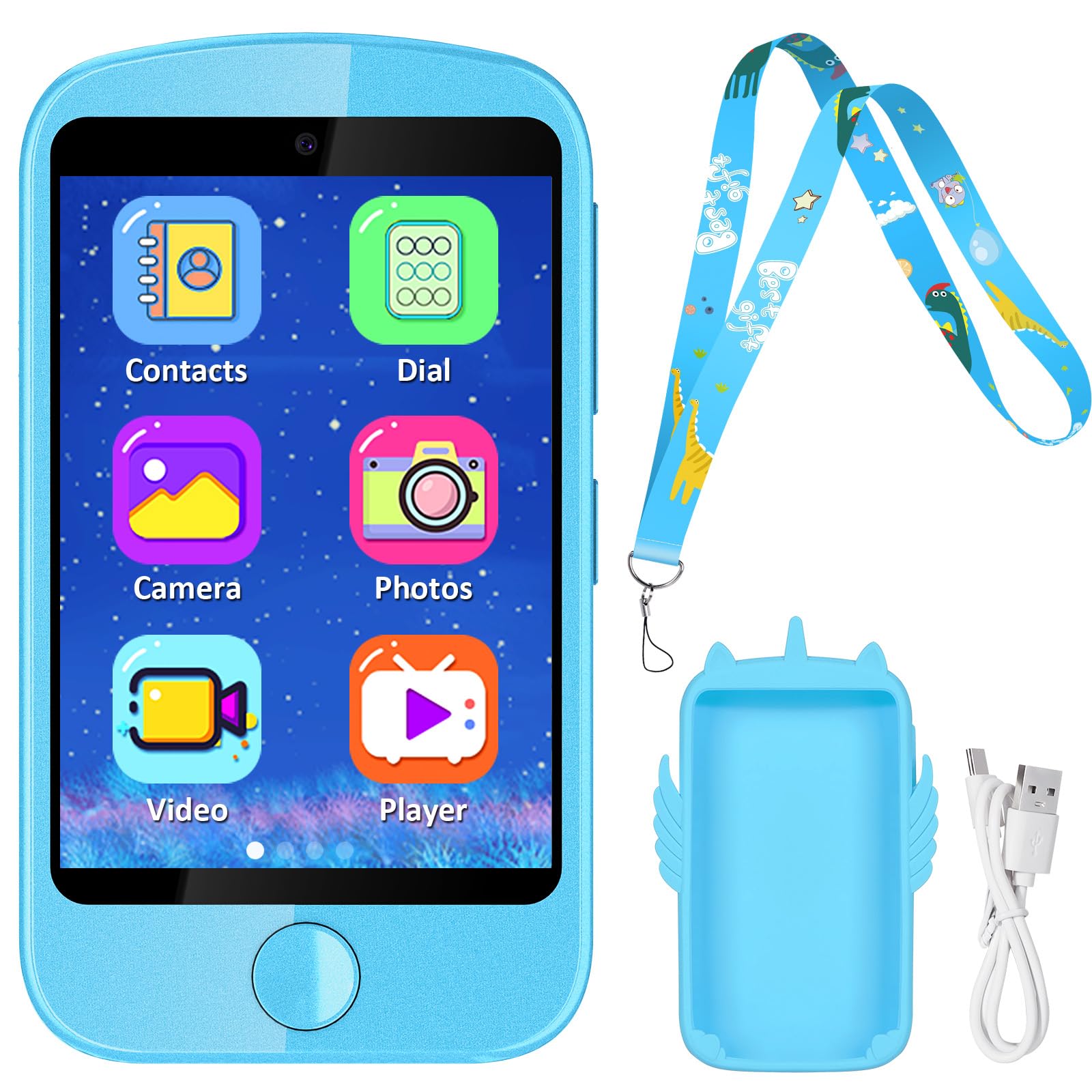 Interactive Learning Smartphone Toy for Kids - Touchscreen Educational Phone with Games for Boys & Girls Ages 3-10 | Perfect Christmas & Birthday Gift (Blue) | Pretend Play, Early Learning & Travel Entertainment