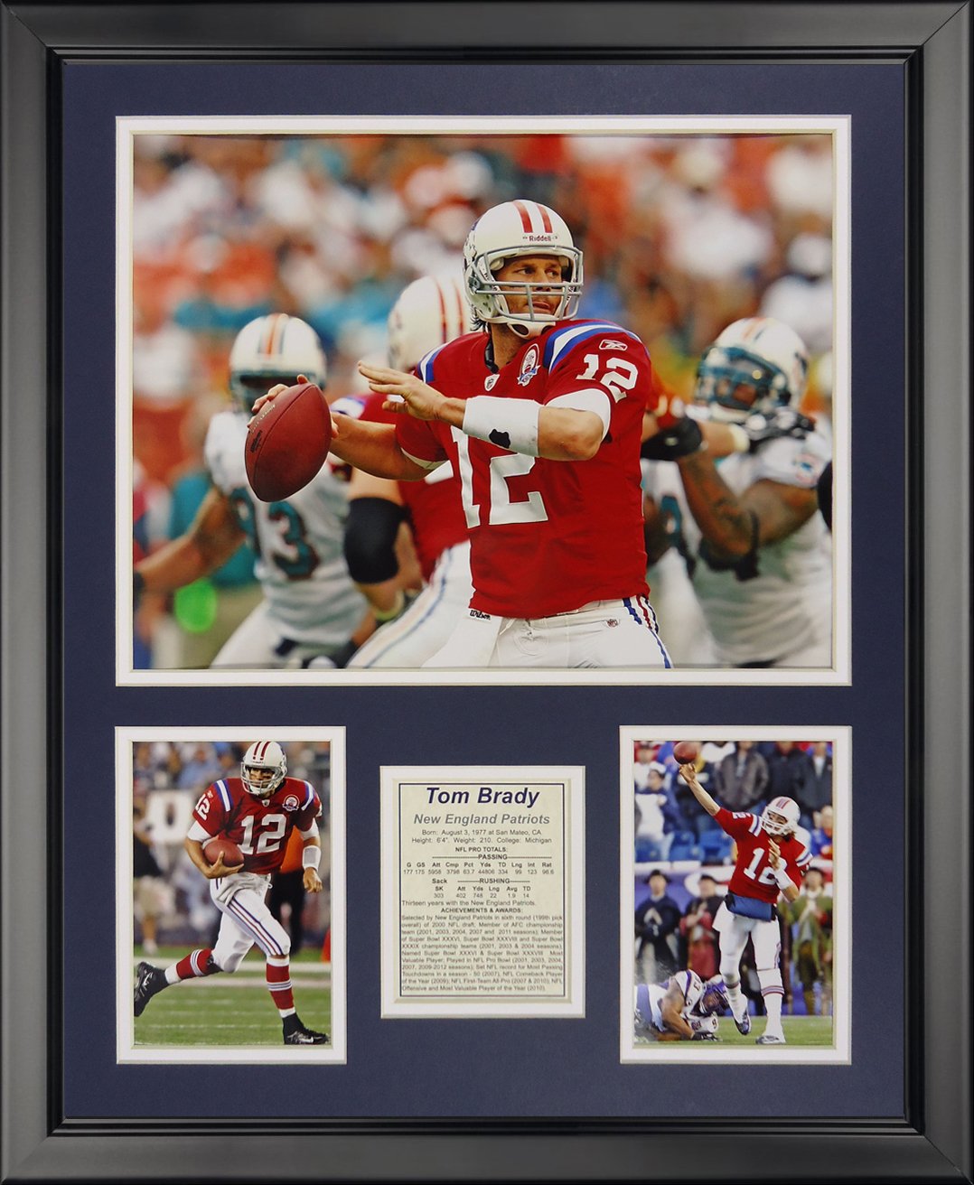 Legends Never Die Tom Brady Framed Photo Collage - 16x20 Inch Retro Sports Wall Art for Man Cave, Game Room & Football Fan Decor