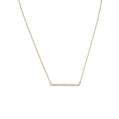 14K Gold Plated Sterling Silver Cubic Zirconia Bar Necklace for Women - Elegant Minimalist Pendant Jewelry Gift for Birthday, Anniversary & Valentine's Day