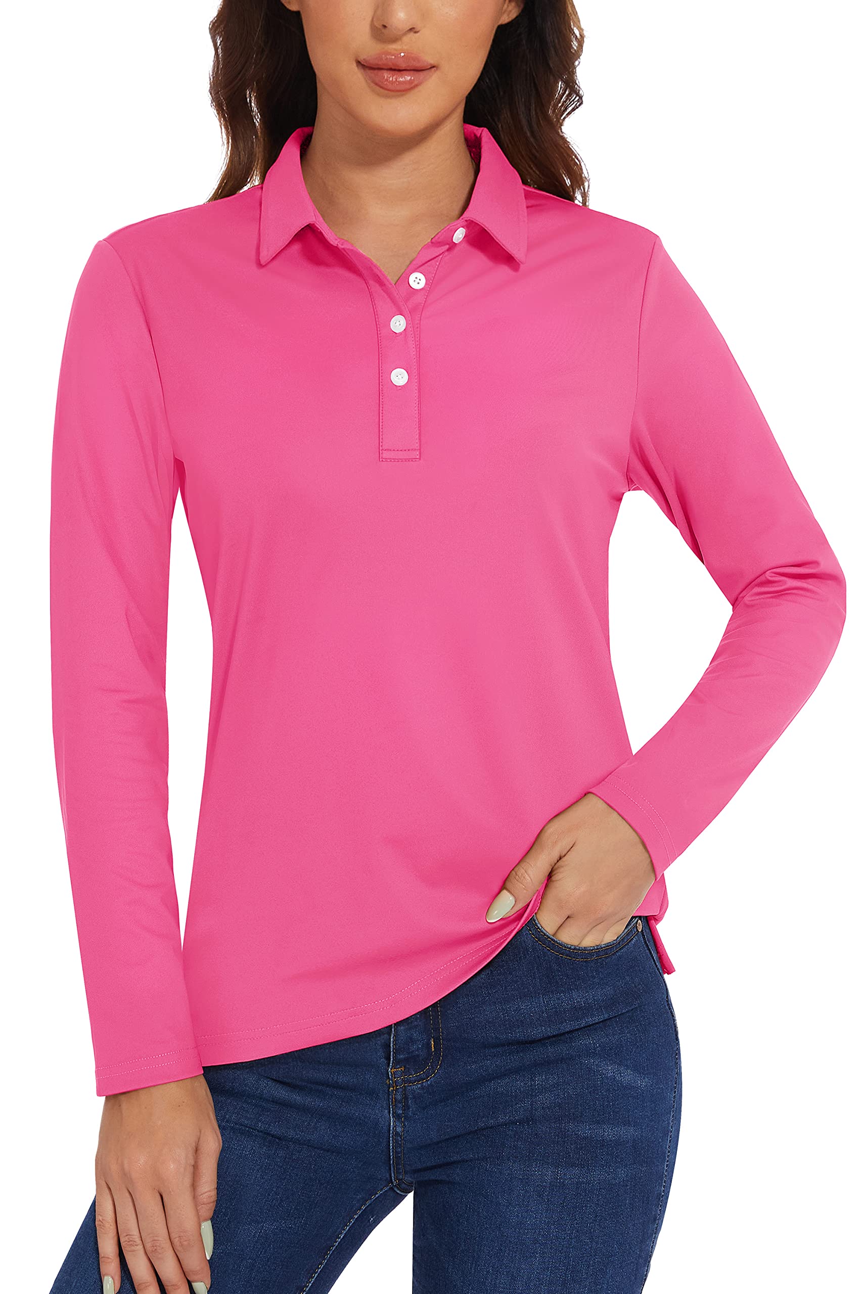 TACVASEN Women's Casual Long Sleeve Polo Shirts - Breathable Golf Tops for Women - Perfect for Golf, Tennis, Work & Everyday Wear
