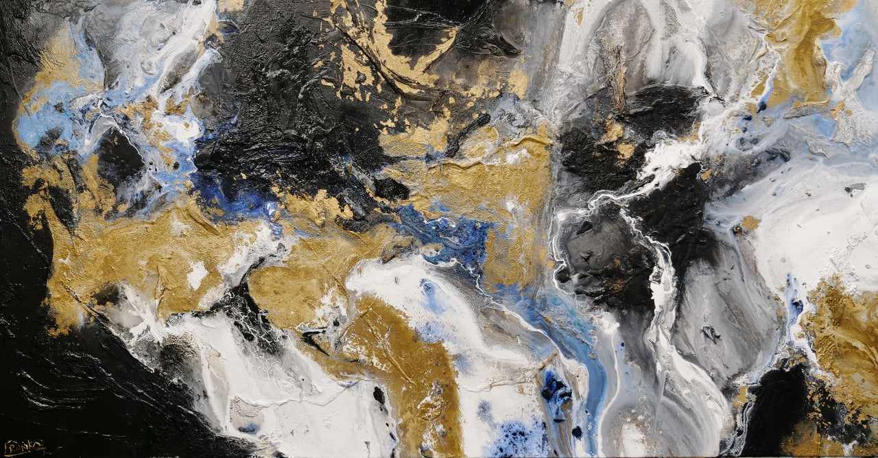 Golden Potion 190cm x 100cm Paynes Grey Gold Black Textured Abstract Canvas Art - Modern Wall Decor for Living Room, Bedroom & Office