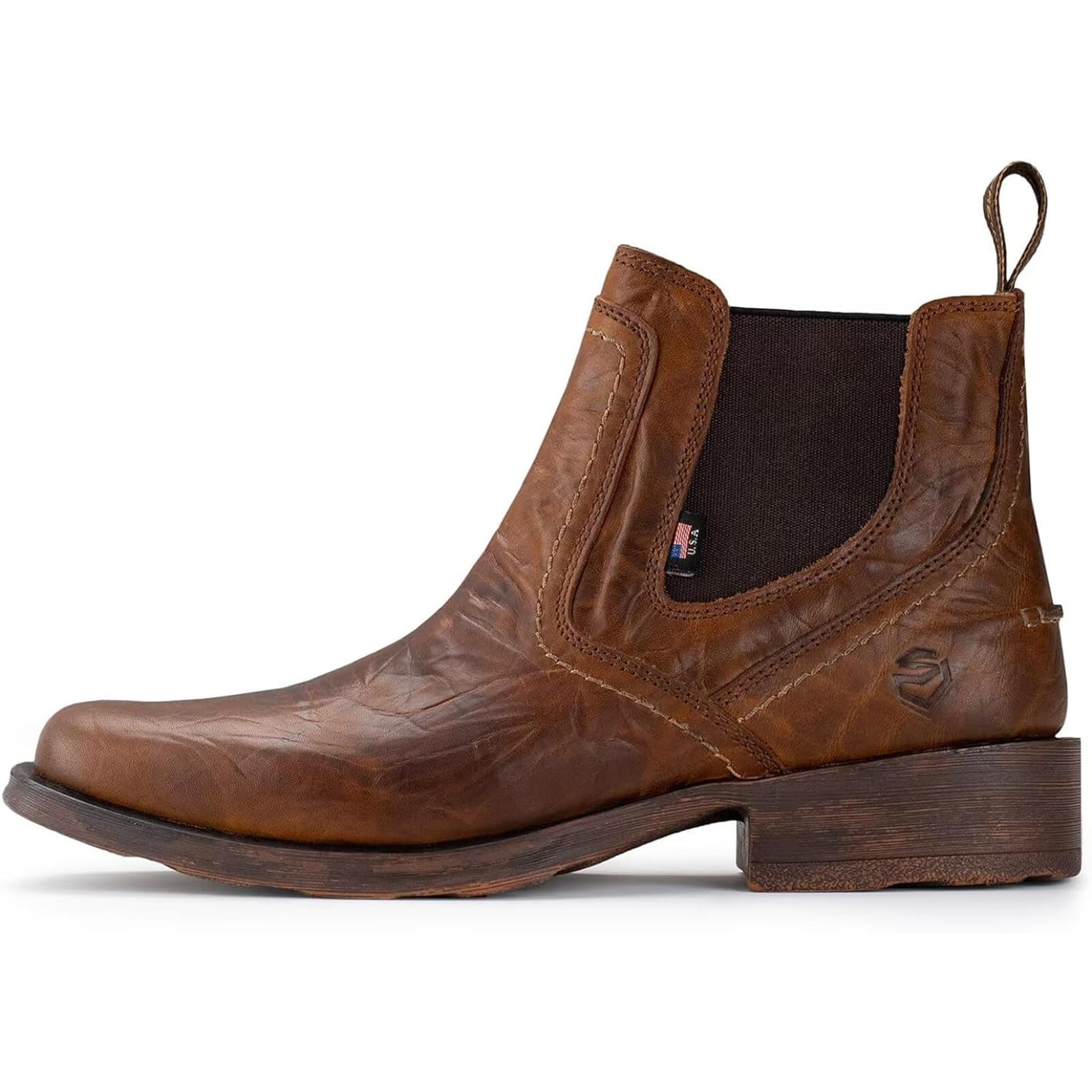 SUREWAY Men's Western Chelsea Cowboy Boots - Square Toe Slip-On Work Casual Dress Shoes | All-Weather Durable & Comfortable Leather Boots for Men | Perfect for Ranch Work, Outdoor Activities & Country Style Fashion