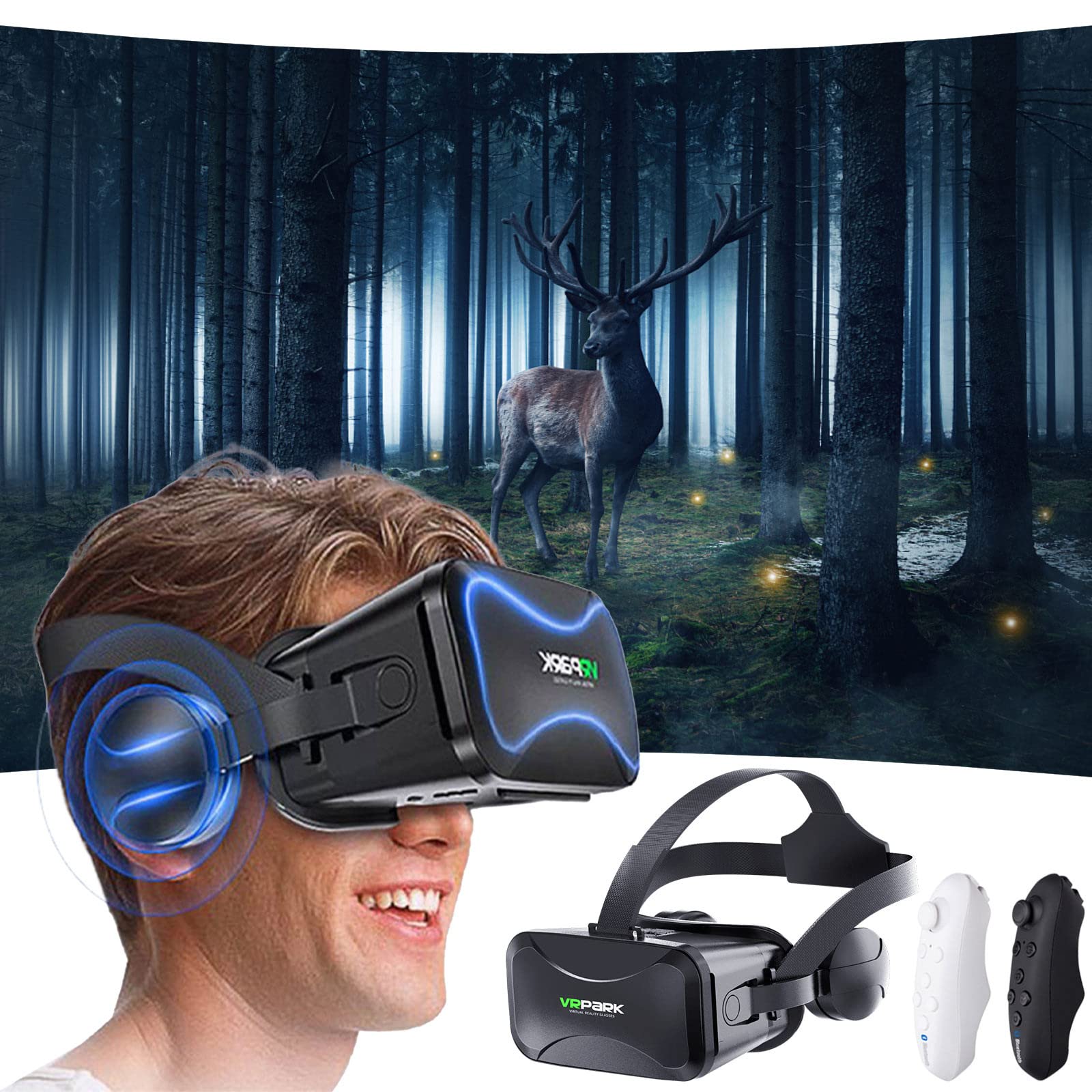 Wireless VR Headset with Remote Control - 3D Virtual Reality Glasses for Movies, Gaming & Immersive Experiences | Comfortable Stereo Helmet Goggles (White)