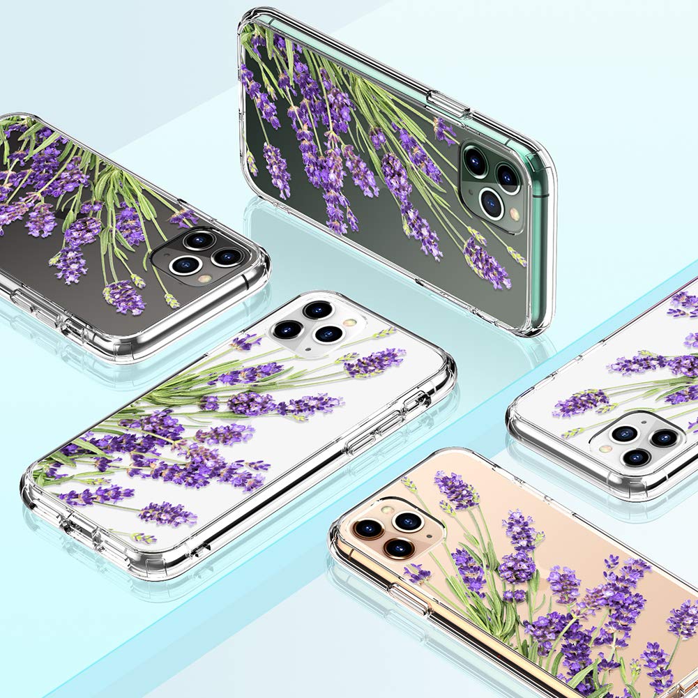 GiiKa Clear Floral Shockproof Hard PC Case with TPU Bumper & Screen Protector for iPhone 11 Pro Max | Protective Phone Cover for Women | Perfect for Everyday Use, Work & Travel - Purple Flowers Design