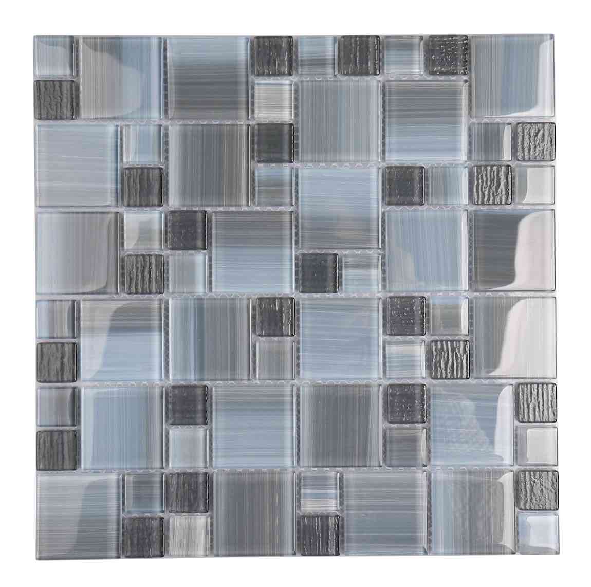 Vista Blue Gray Mix Glass Mosaic Tile - Peel and Stick Backsplash for Kitchen, Bathroom, and Shower Walls - DIY Home Decor Upgrade