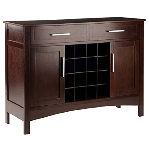 43.50” Cappuccino Brown Buffet Cabinet - Stylish Sideboard for Dining Room, Living Room & Entryway Storage - Solid Wood Kitchen Buffet with Shelves & Drawers