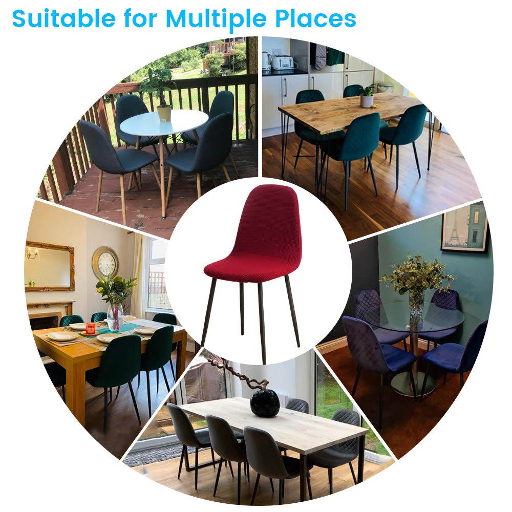 Mid Century Modern Jacquard Shell Chair Covers - Stretchable Slipcovers for Dining Chairs, Lounge & Armless Chairs (Set of 4, Wine Red) | Waterproof & Durable Plastic Chair Protectors for Dining Room, Kitchen & Living Room Decor
