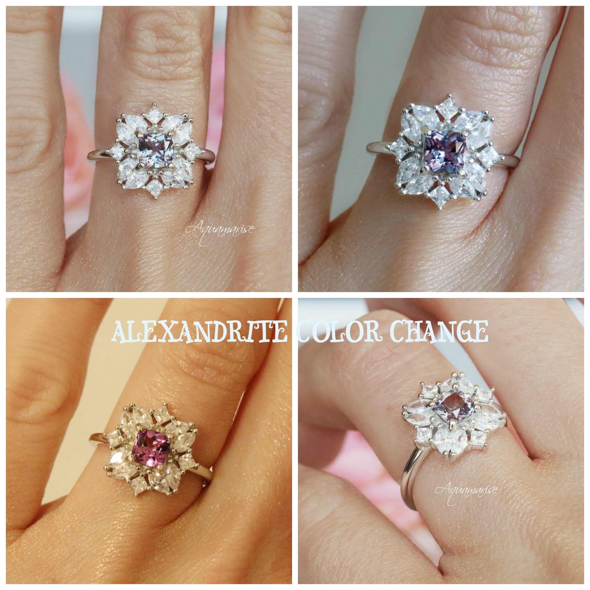 Alexandrite Ring for Women - Sterling Silver 925 Magnolia Flower Design, Adjustable Size for Engagement, Anniversary & Gift Giving