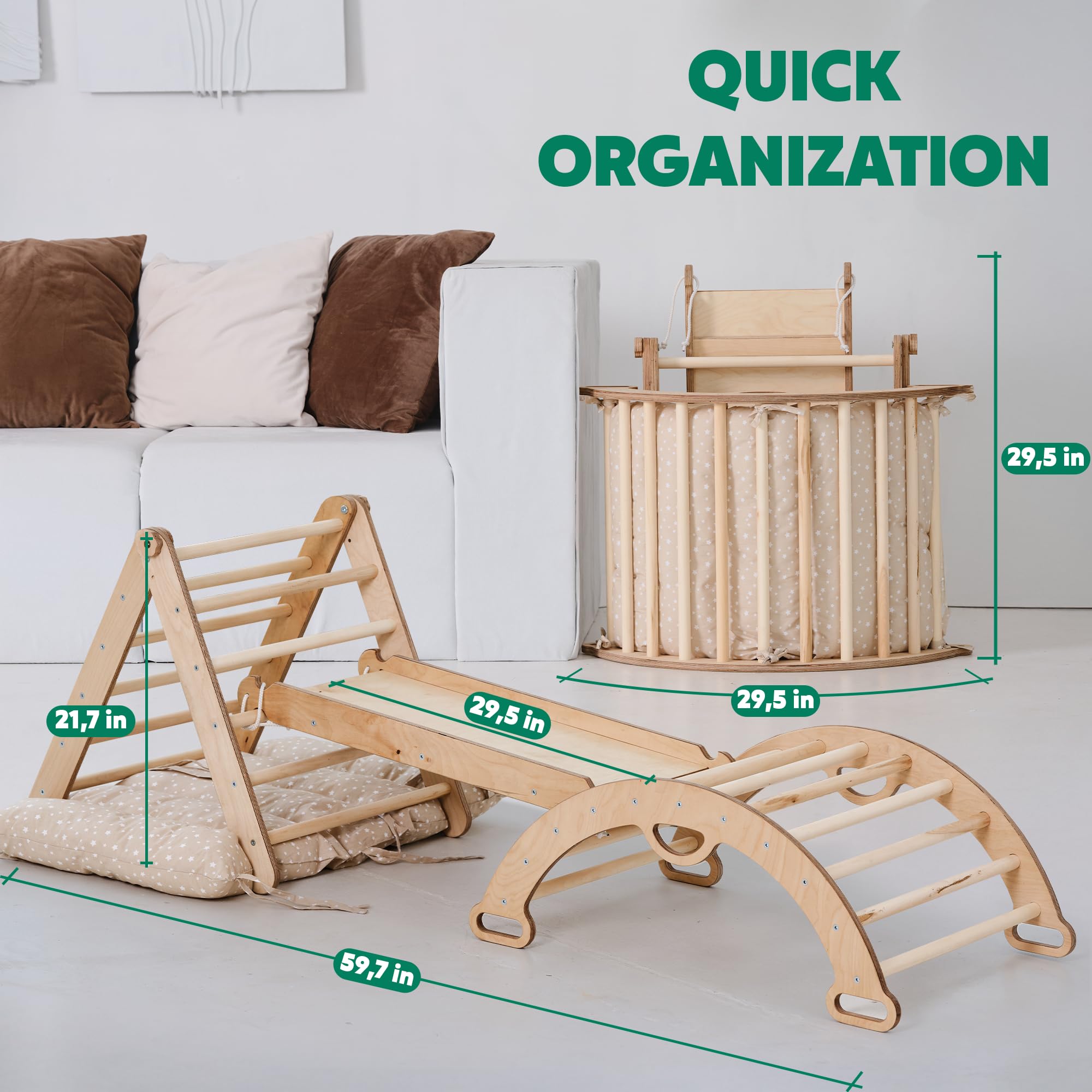 5-in-1 Foldable Montessori Climbing Frame for Toddlers 1-3 Years - Triangle Ladder, Climbing Arch, Slide, Rope & Cushion - Kids Wooden Gym Set for Indoor Play, Physical Development & Sensory Exploration - Perfect for Home, Daycare & Preschool Activities