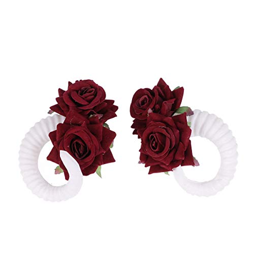 SOLUSTRE 2Pcs Gothic Rose Sheep Horn Headband - White Lace Artificial Horn Headdress with Rose Flowers for Halloween, Cosplay, Costume Parties | Perfect for Gothic Fashion, LARP, Witch Costumes & Dark Fantasy Events