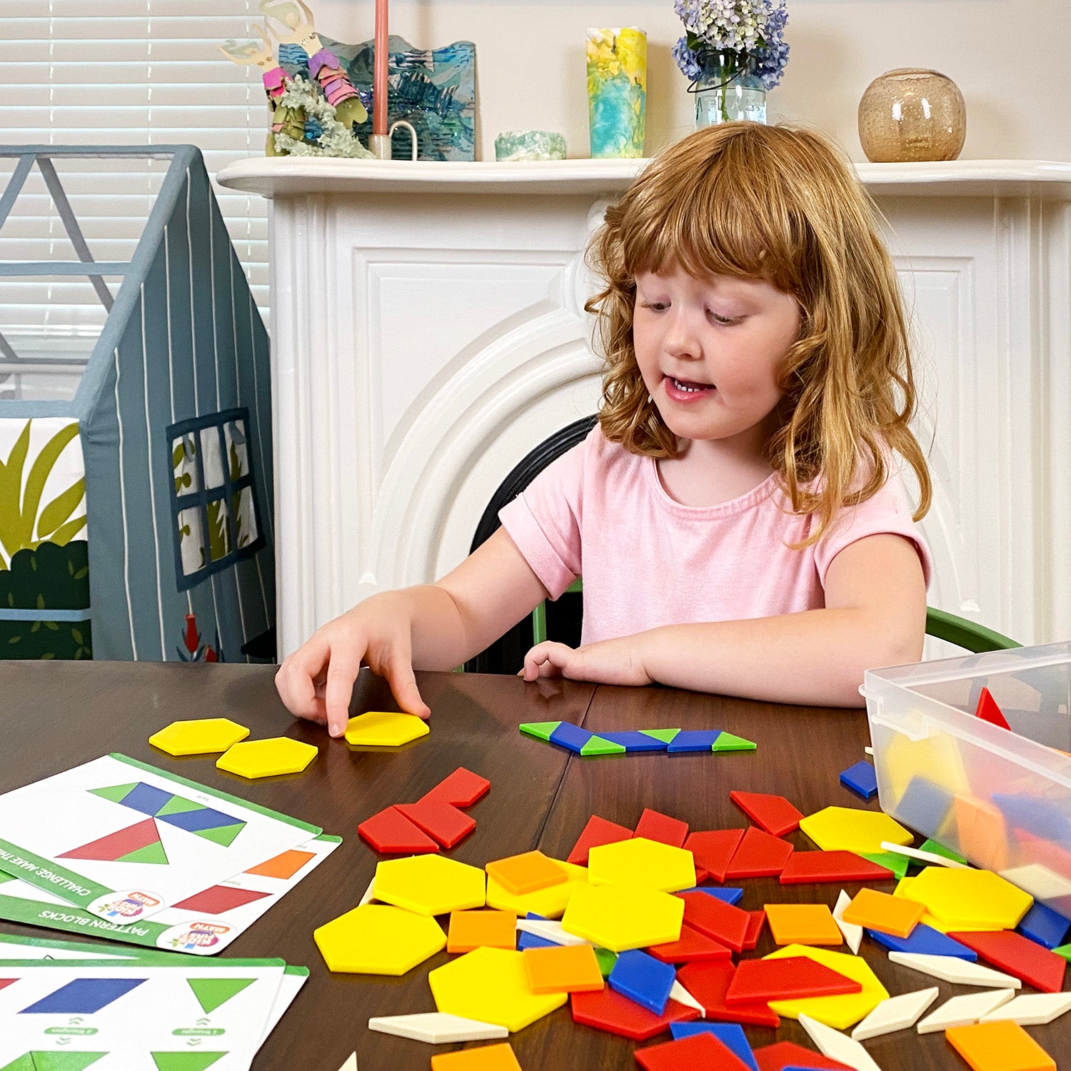 Pattern Blocks Math Kit for Kids with Activity Cards | STEM Learning Toys for Preschool & Kindergarten | Hands-On Math Manipulatives for Shape Recognition & Problem Solving
