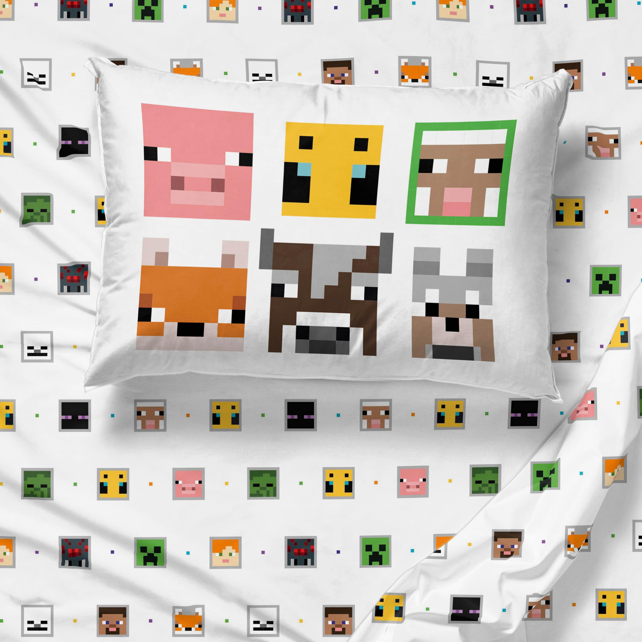 Minecraft Creeper & Animals Twin Sheet Set for Kids - 3 Piece Soft Microfiber Bedding Set with Pillowcase - Perfect for Boys & Girls Room Decor, Birthday Gifts & Sleepovers