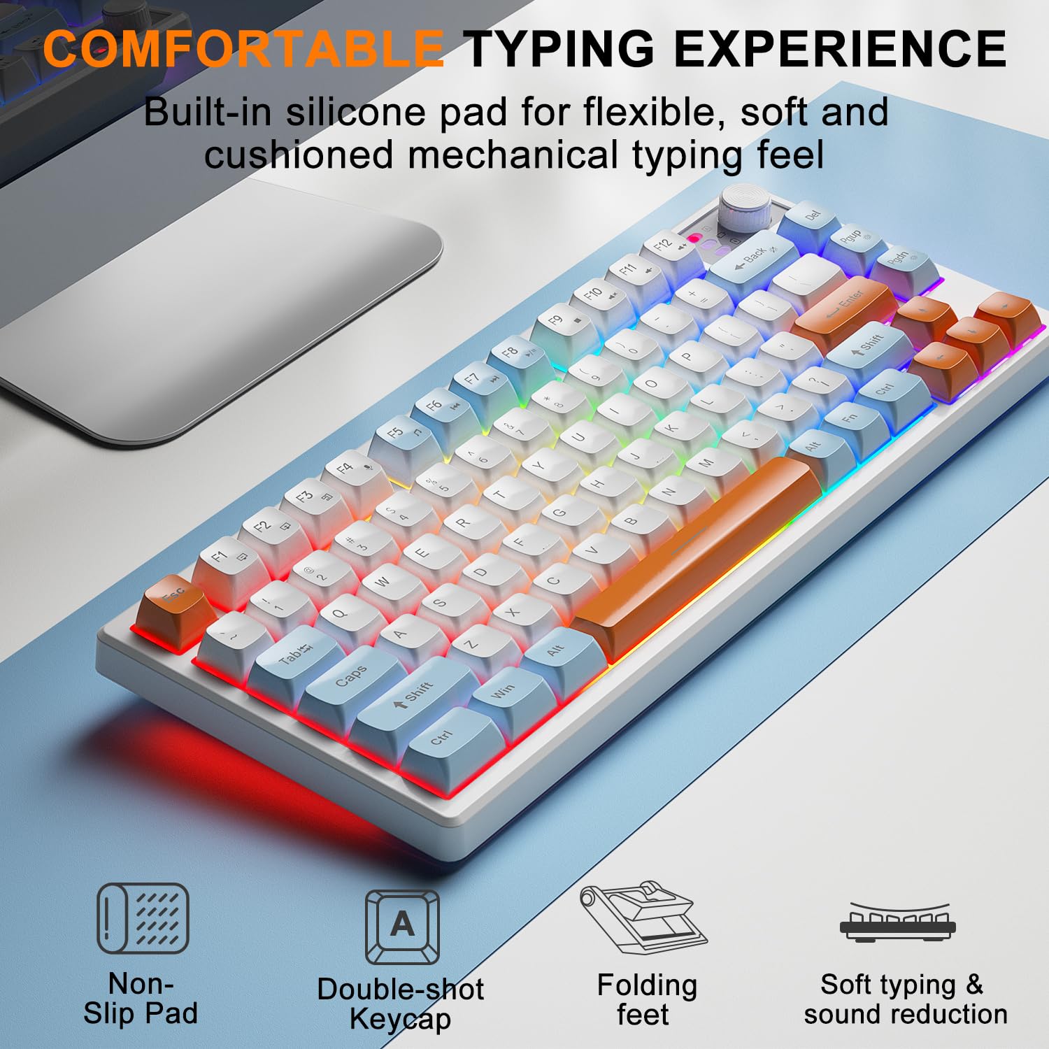 BlueFinger 75% Wireless Mechanical Gaming Keyboard & Mouse Combo with Smart Display, Rechargeable RGB Backlit Keyboard with Knob Control, Ergonomic Gaming Mouse for PC/Mac - Perfect for Esports, Streaming & Office Work