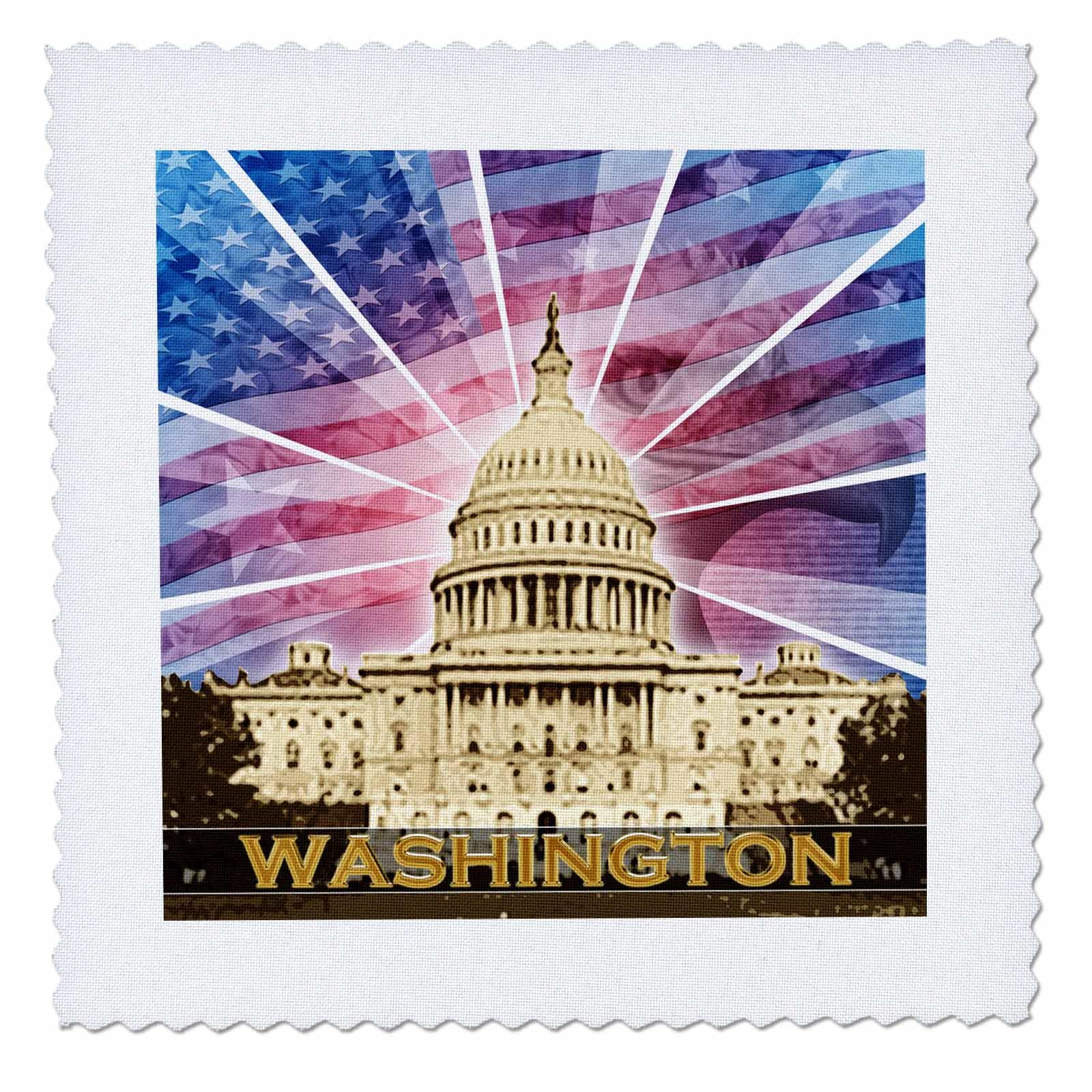 3D Rose Washington DC Patriotic Quilt Square - 6x6 Inch American Flag with Bald Eagle & Capitol Building - Perfect for DIY Quilting, Home Decor, and Patriotic Gifts