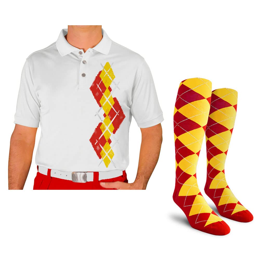Breathable Dry Fit Short Sleeve Graphic Golf Polo Shirt with Matching Socks for Men - Argyle Paradise Design (AA-ZZ) | Perfect for Golf, Tennis & Casual Wear