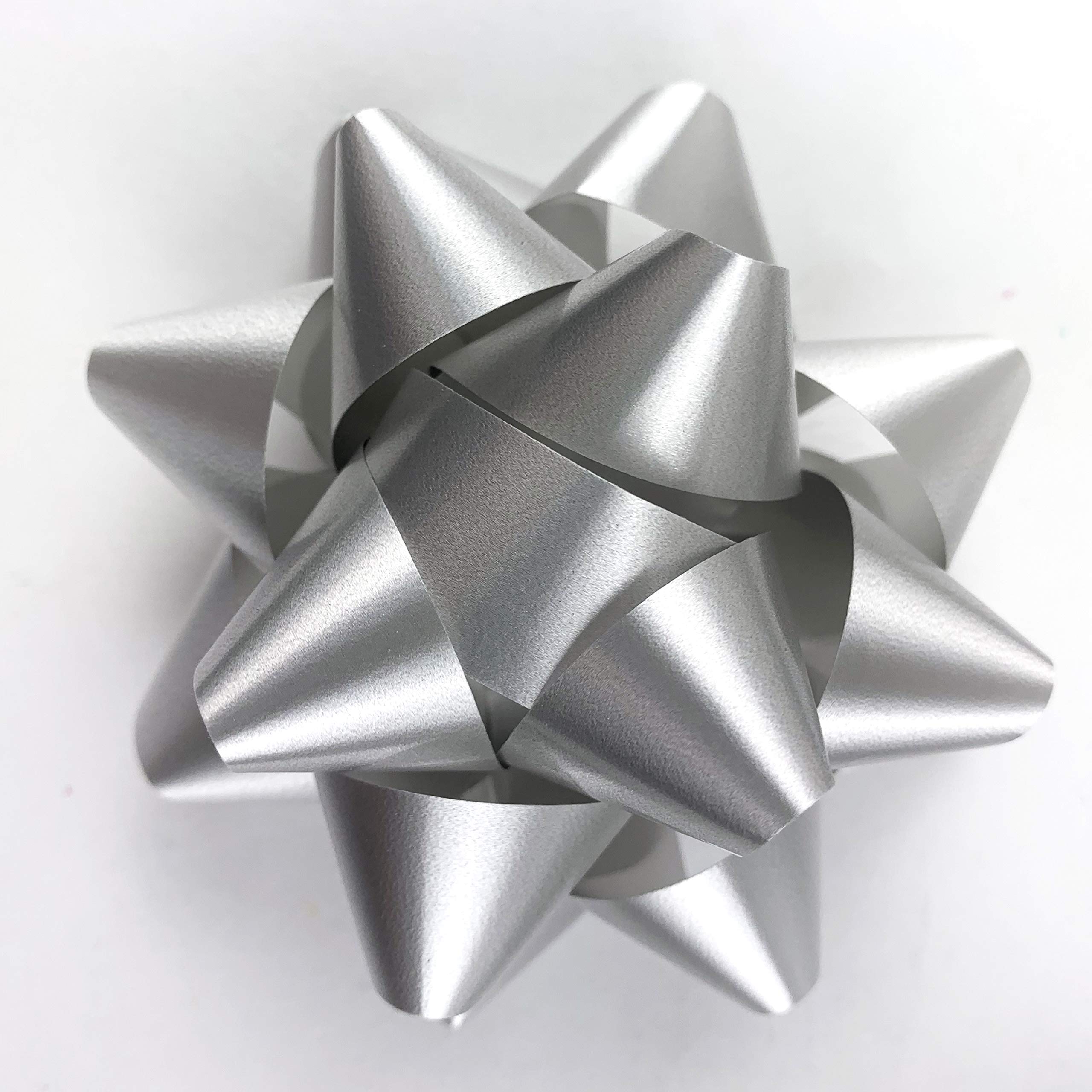 Premium Silver Confetti Star Gift Bows - 3.75 Inch Christmas Present Wrapping Bows (15 Pack) - Perfect for Holiday Gifts, Party Decorations & Festive Packaging