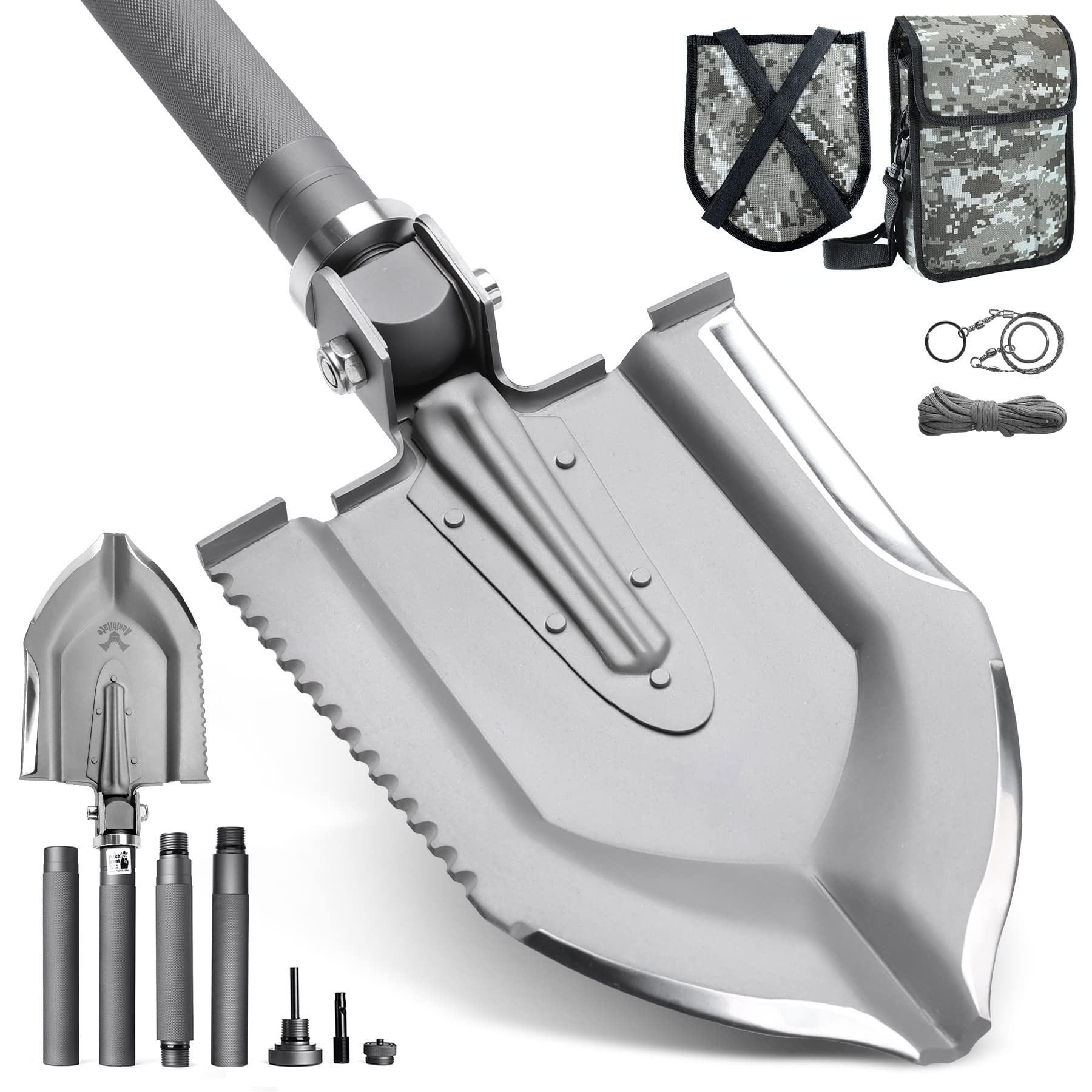 18-in-1 Folding Tactical Shovel - High Carbon Steel Multitool Camping Spade | Compact Collapsible Survival Shovel for Hiking, Emergency Preparedness & Outdoor Adventures | Includes Carrying Bag (Model A-F1)