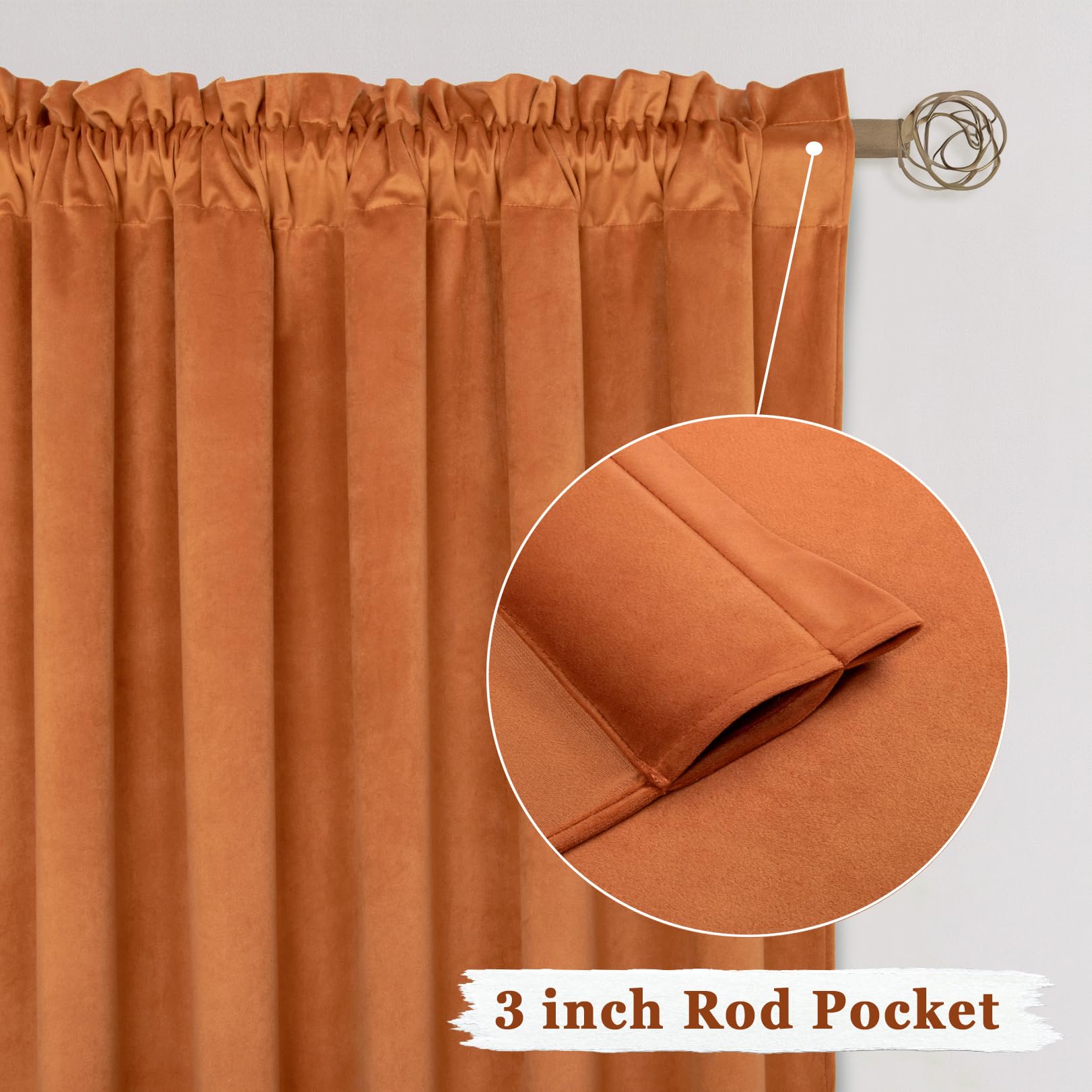 DUOBAO 96 Inch Blackout Curtains - Velvet Thermal Insulated Window Drapes for Living Room & Bedroom (2 Panels, 52x96 Inches, Burnt Orange) - Perfect for Light Blocking, Privacy & Home Decor