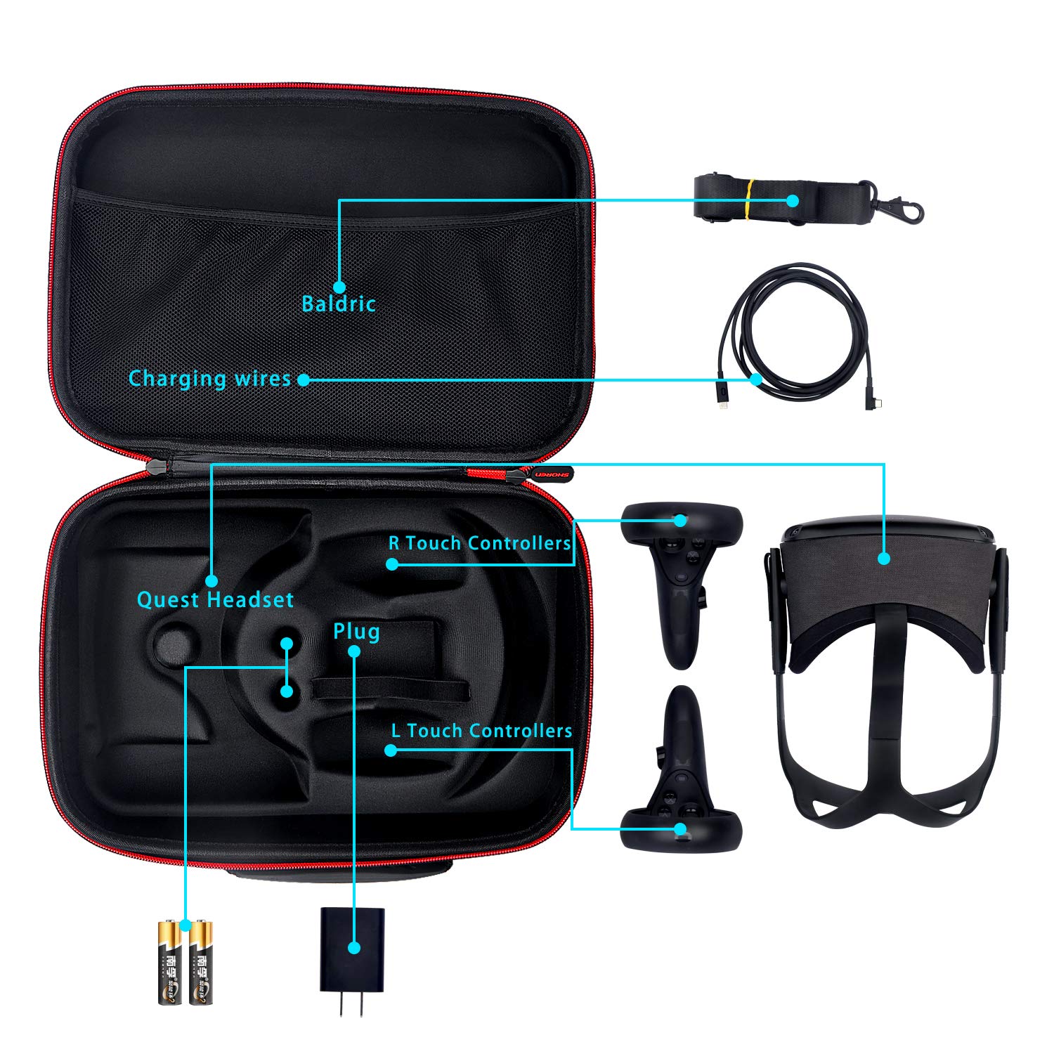 Oculus Quest 2 VR Headset Travel Case - Shockproof EVA Hard Shell Protective Storage Bag with Detachable Shoulder Strap for VR Gaming Accessories (Black) - Perfect for Travel, Storage & VR Gaming Protection